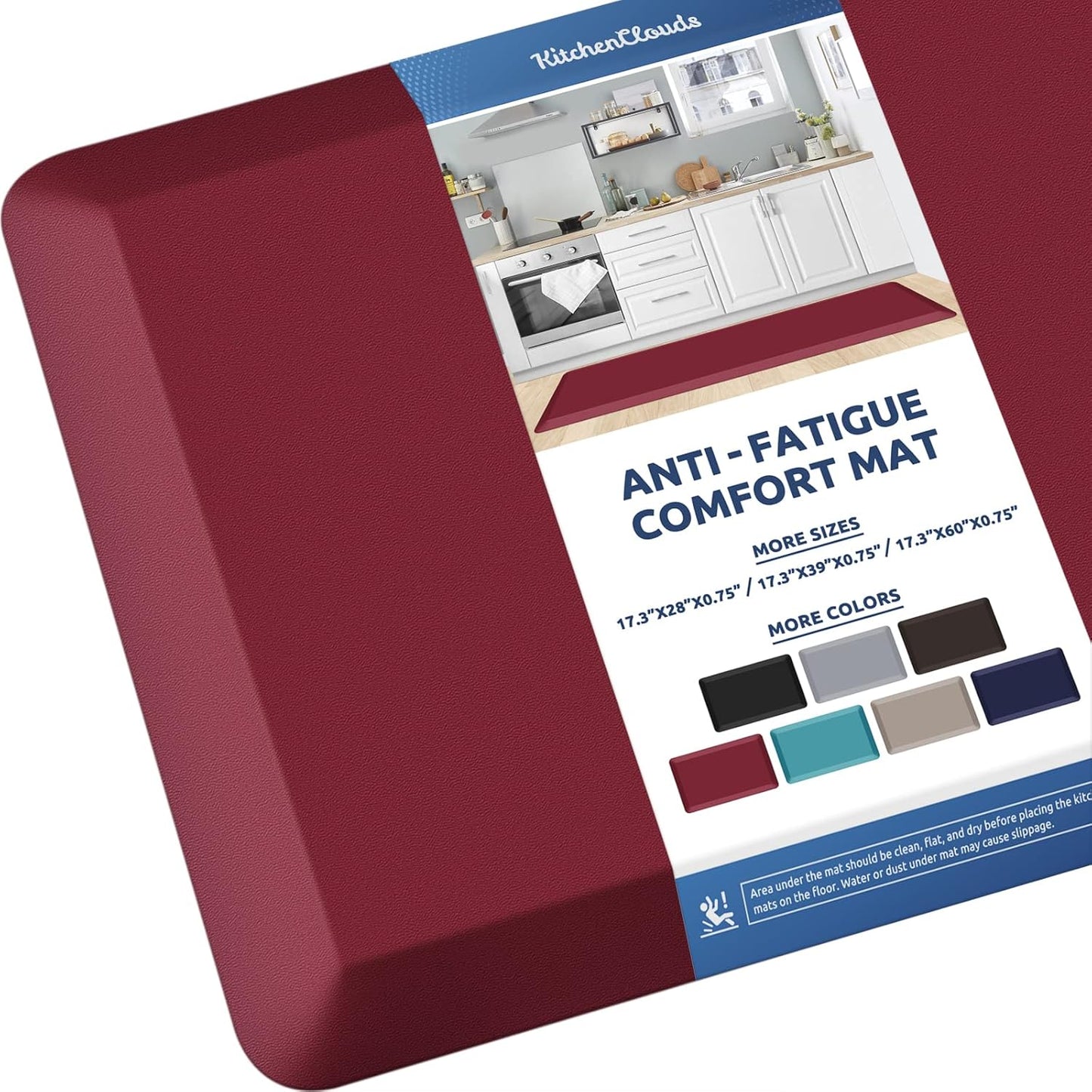 KitchenClouds Kitchen Mat Cushioned Anti Fatigue Rug 17.3"x28" Waterproof, Non Slip, Standing and Comfort Desk/Floor Mats for House Sink Office (Black)