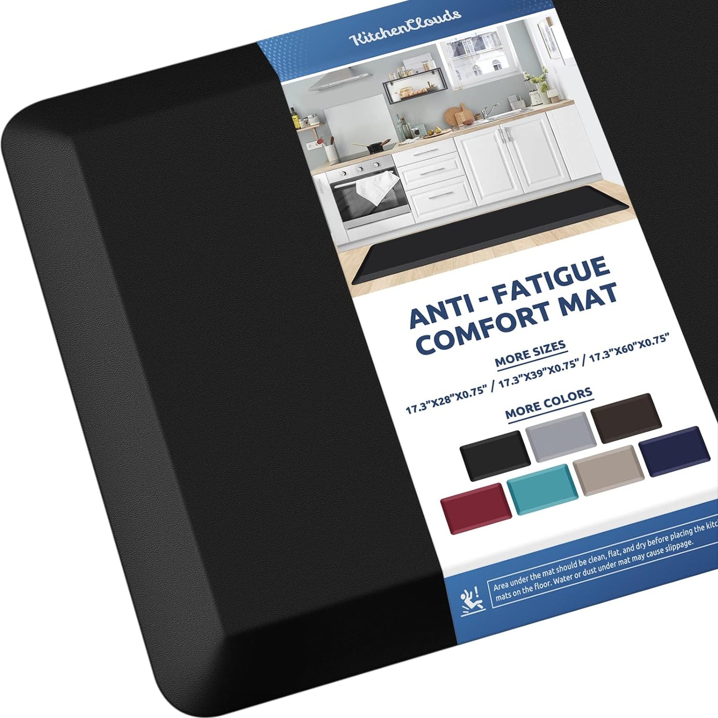 KitchenClouds Kitchen Mat Cushioned Anti Fatigue Rug 17.3"x28" Waterproof, Non Slip, Standing and Comfort Desk/Floor Mats for House Sink Office (Black)