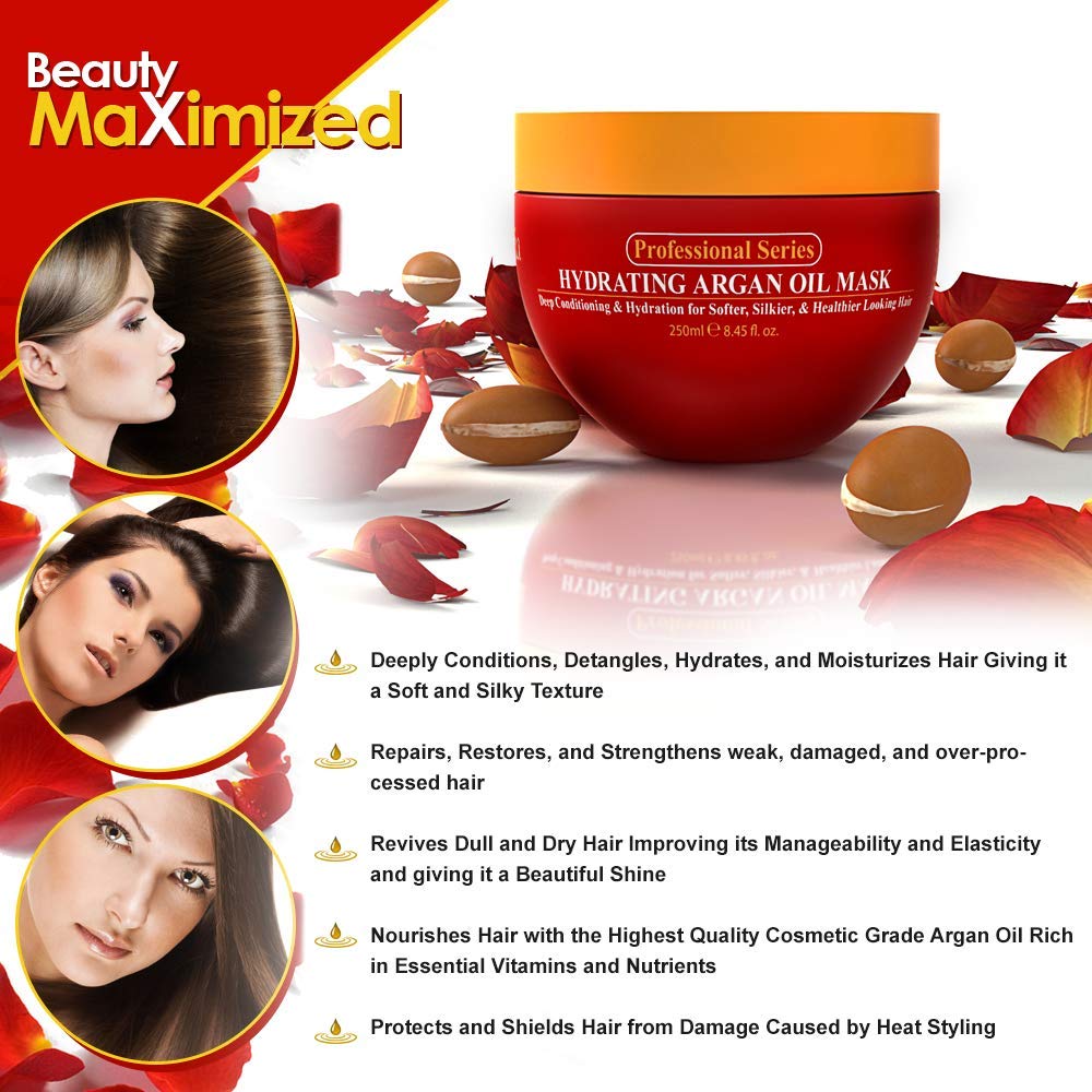 Hydrating Argan Oil Hair Mask and Deep Conditioner By Arvazallia for Dry or Damaged Hair - 8.45 Oz