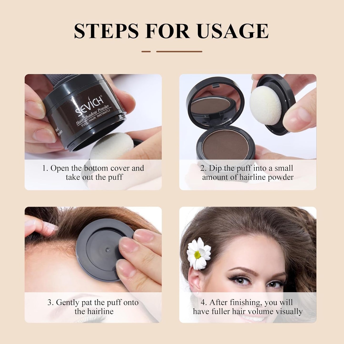 Sevich Hairline Powder,Instantly Conceals Hair Loss, Root Touch up Powder, Hair Shadow Toppers for Women & Men, Touch Up for Thinning Gray Hair, Windproof & Sweatproof, Dark Brown