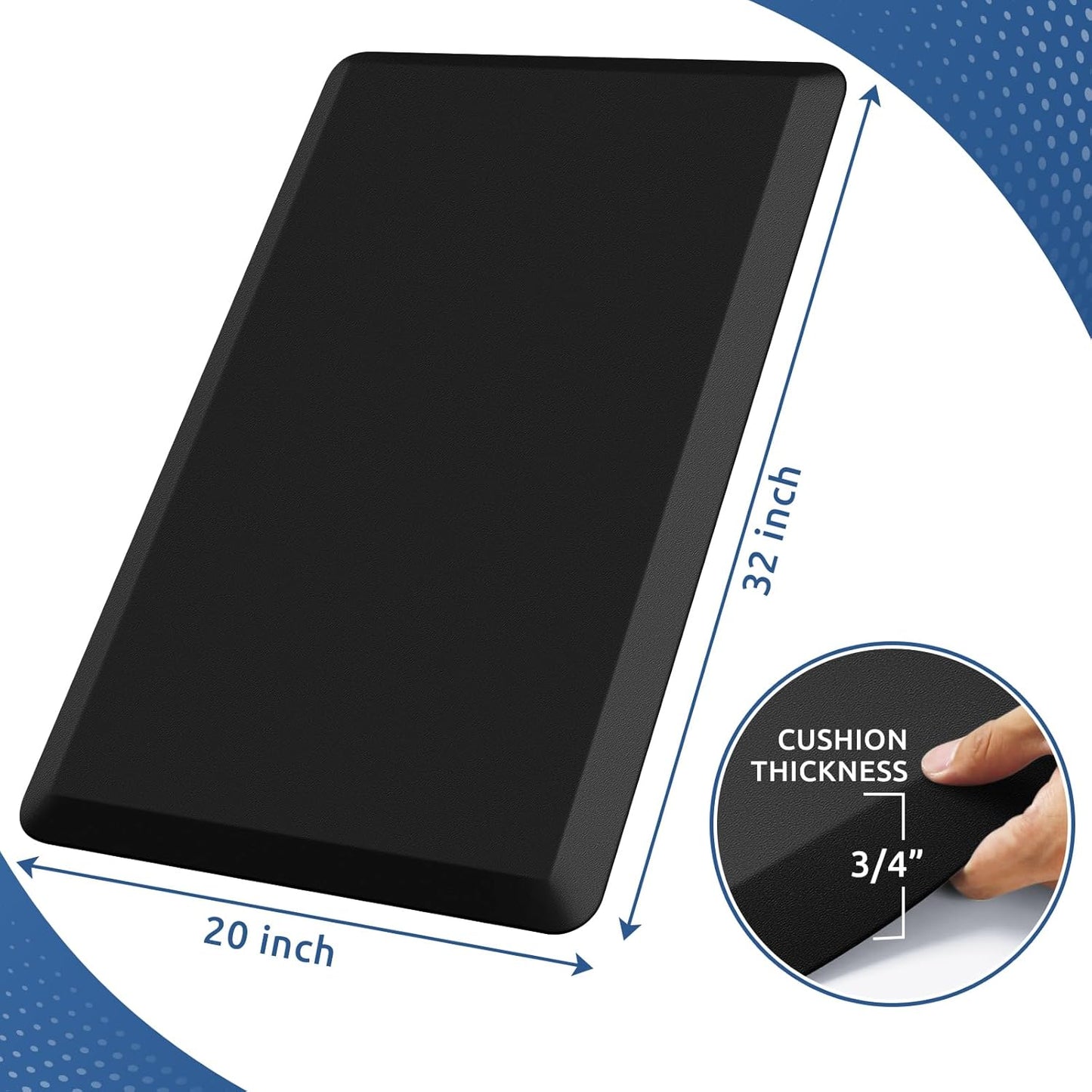 KitchenClouds Kitchen Mat Cushioned Anti Fatigue Rug 17.3"x28" Waterproof, Non Slip, Standing and Comfort Desk/Floor Mats for House Sink Office (Black)