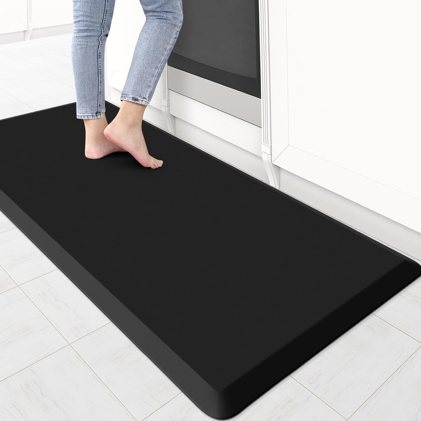 KitchenClouds Kitchen Mat Cushioned Anti Fatigue Rug 17.3"x28" Waterproof, Non Slip, Standing and Comfort Desk/Floor Mats for House Sink Office (Black)
