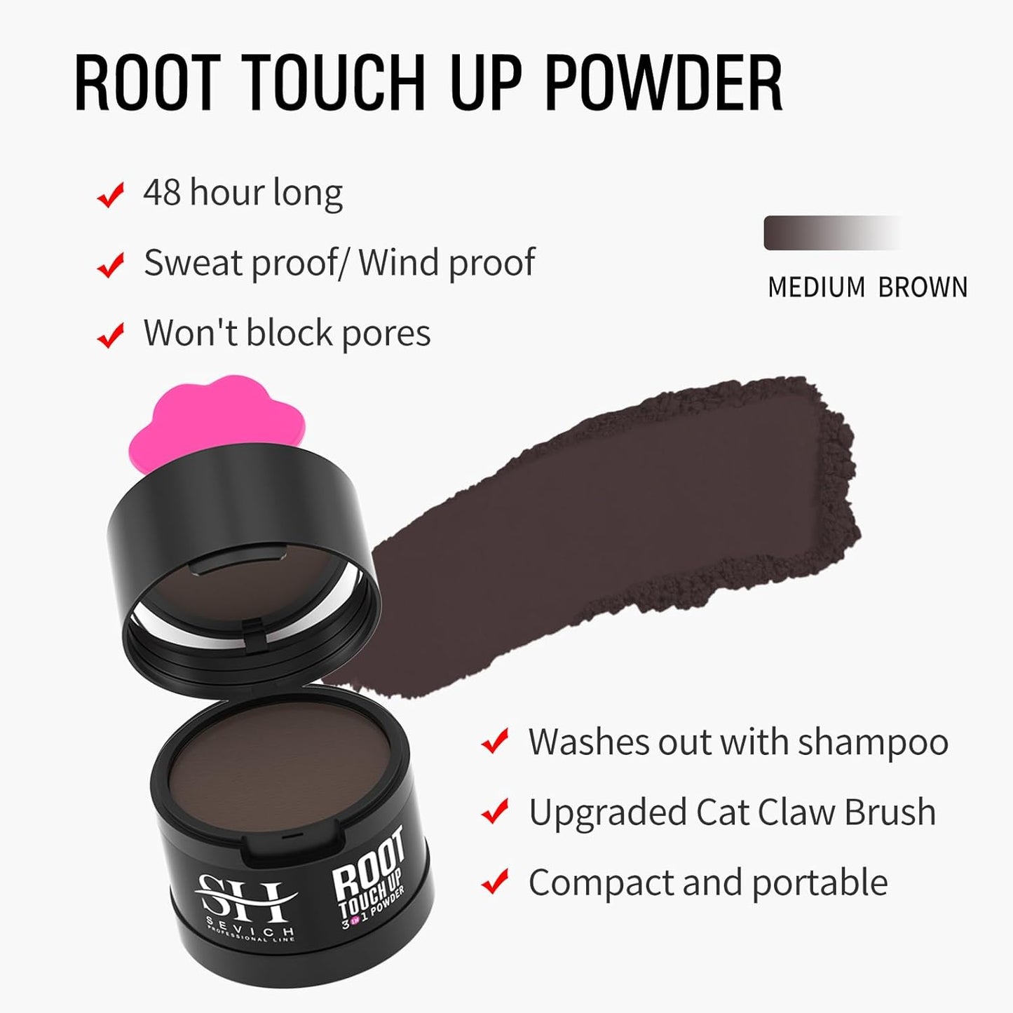 Sevich Hairline Powder,Instantly Conceals Hair Loss, Root Touch up Powder, Hair Shadow Toppers for Women & Men, Touch Up for Thinning Gray Hair, Windproof & Sweatproof, Dark Brown