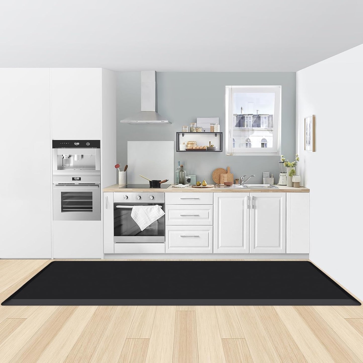 KitchenClouds Kitchen Mat Cushioned Anti Fatigue Rug 17.3"x28" Waterproof, Non Slip, Standing and Comfort Desk/Floor Mats for House Sink Office (Black)