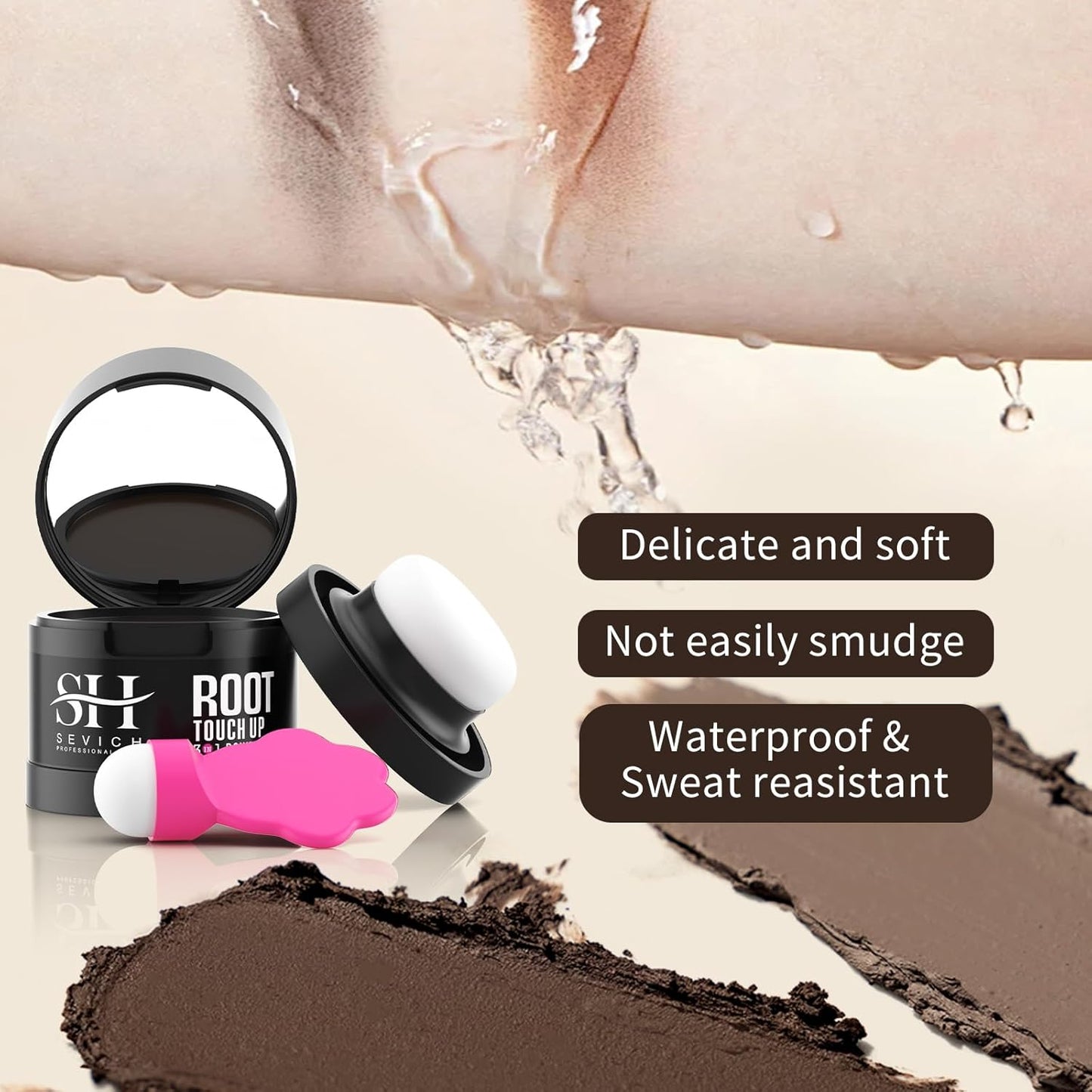 Sevich Hairline Powder,Instantly Conceals Hair Loss, Root Touch up Powder, Hair Shadow Toppers for Women & Men, Touch Up for Thinning Gray Hair, Windproof & Sweatproof, Dark Brown