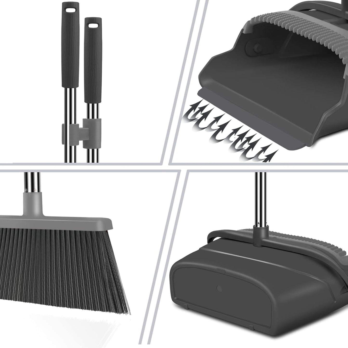 kelamayi Upgrade Broom and Dustpan Set, Self-Cleaning with Dustpan Teeth, Indoor&Outdoor Sweeping, Ideal for Dog Cat Pets Home Use, Stand Up Broom and Dustpan (Gray&Orange)