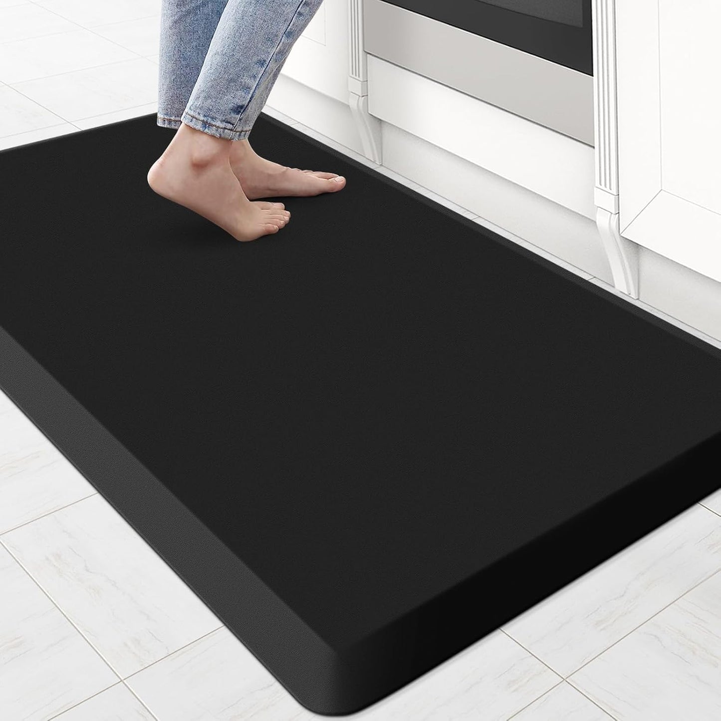 KitchenClouds Kitchen Mat Cushioned Anti Fatigue Rug 17.3"x28" Waterproof, Non Slip, Standing and Comfort Desk/Floor Mats for House Sink Office (Black)