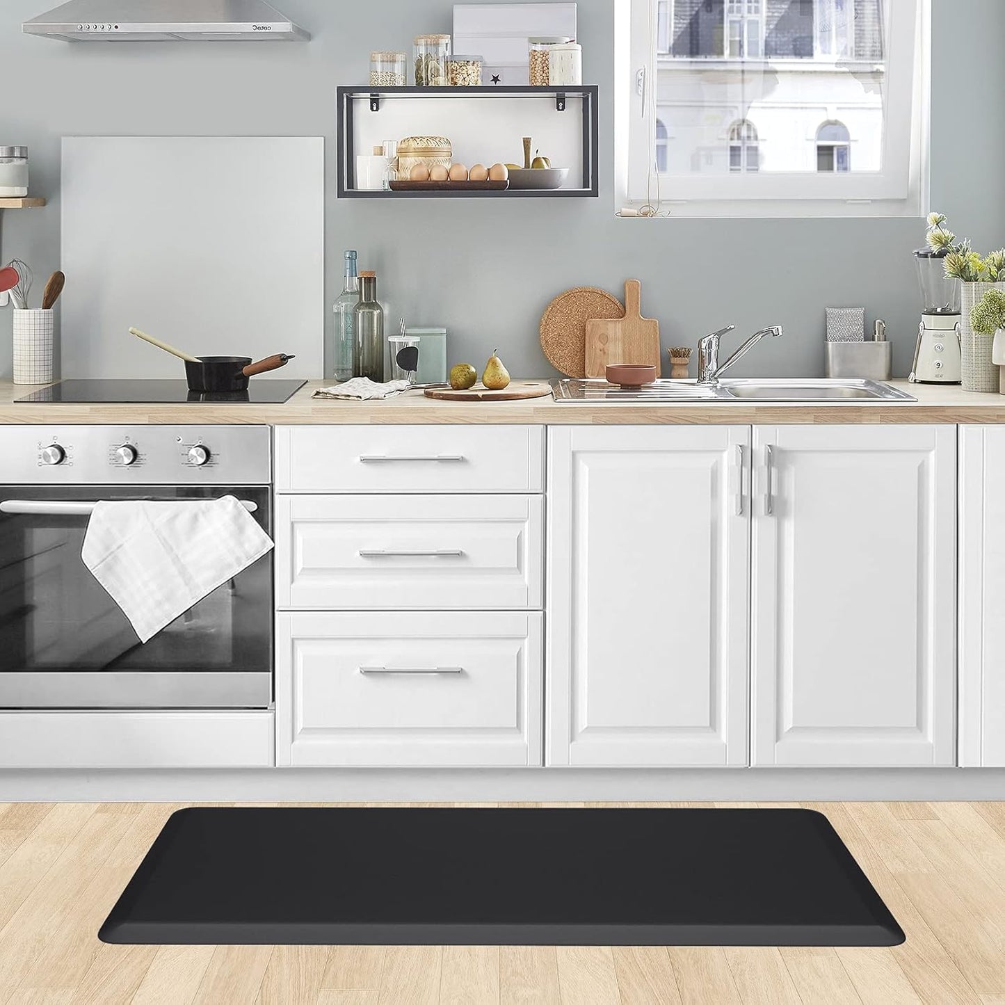KitchenClouds Kitchen Mat Cushioned Anti Fatigue Rug 17.3"x28" Waterproof, Non Slip, Standing and Comfort Desk/Floor Mats for House Sink Office (Black)