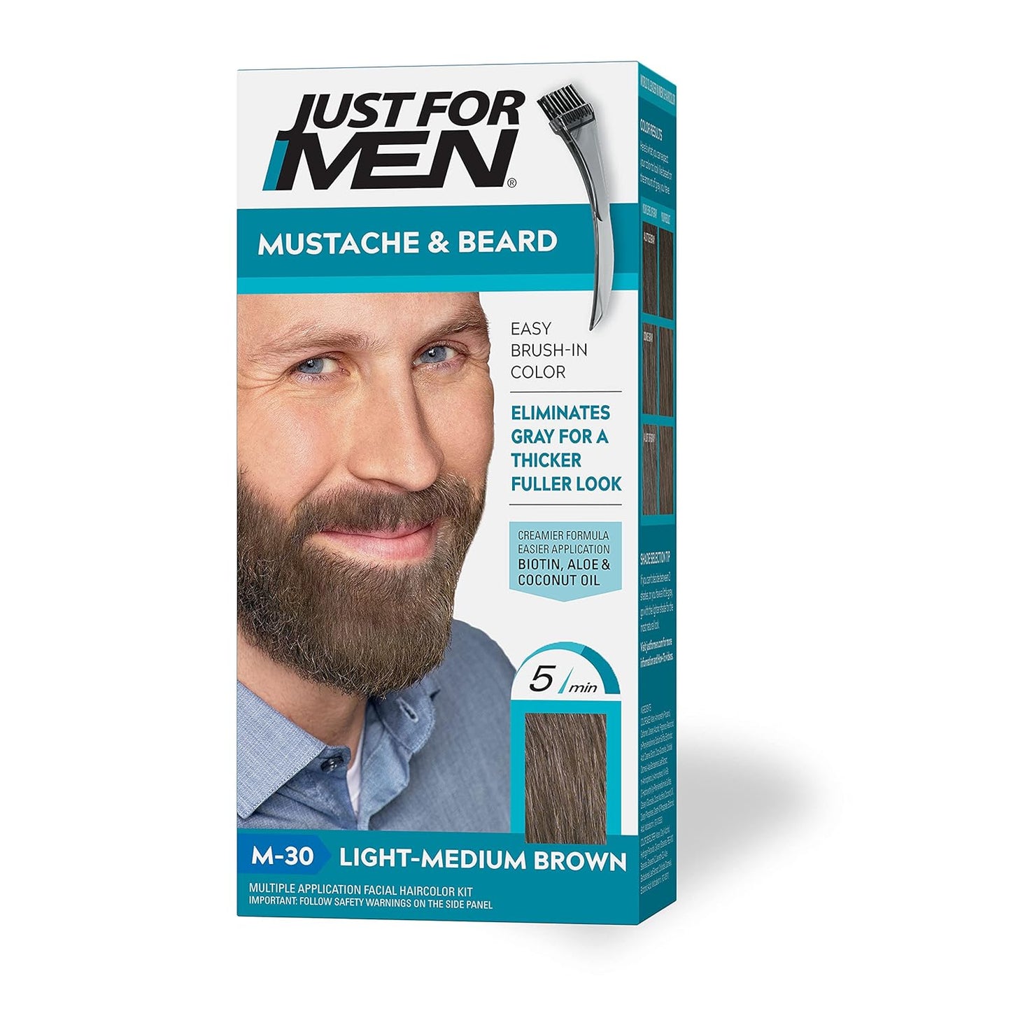 Just For Men Mustache & Beard, Beard Dye for Men with Brush Included for Easy Application, With Biotin Aloe and Coconut Oil for Healthy Facial Hair - Medium Brown, M-35, Pack of 1