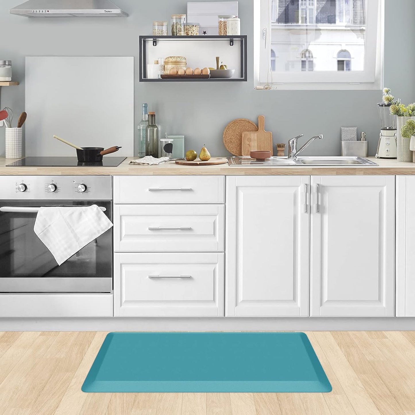 KitchenClouds Kitchen Mat Cushioned Anti Fatigue Rug 17.3"x28" Waterproof, Non Slip, Standing and Comfort Desk/Floor Mats for House Sink Office (Black)