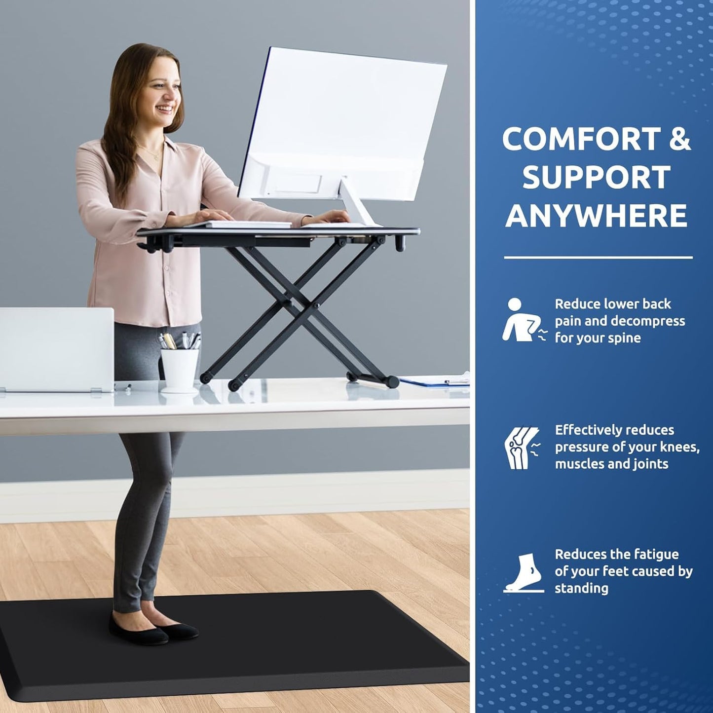 KitchenClouds Kitchen Mat Cushioned Anti Fatigue Rug 17.3"x28" Waterproof, Non Slip, Standing and Comfort Desk/Floor Mats for House Sink Office (Black)