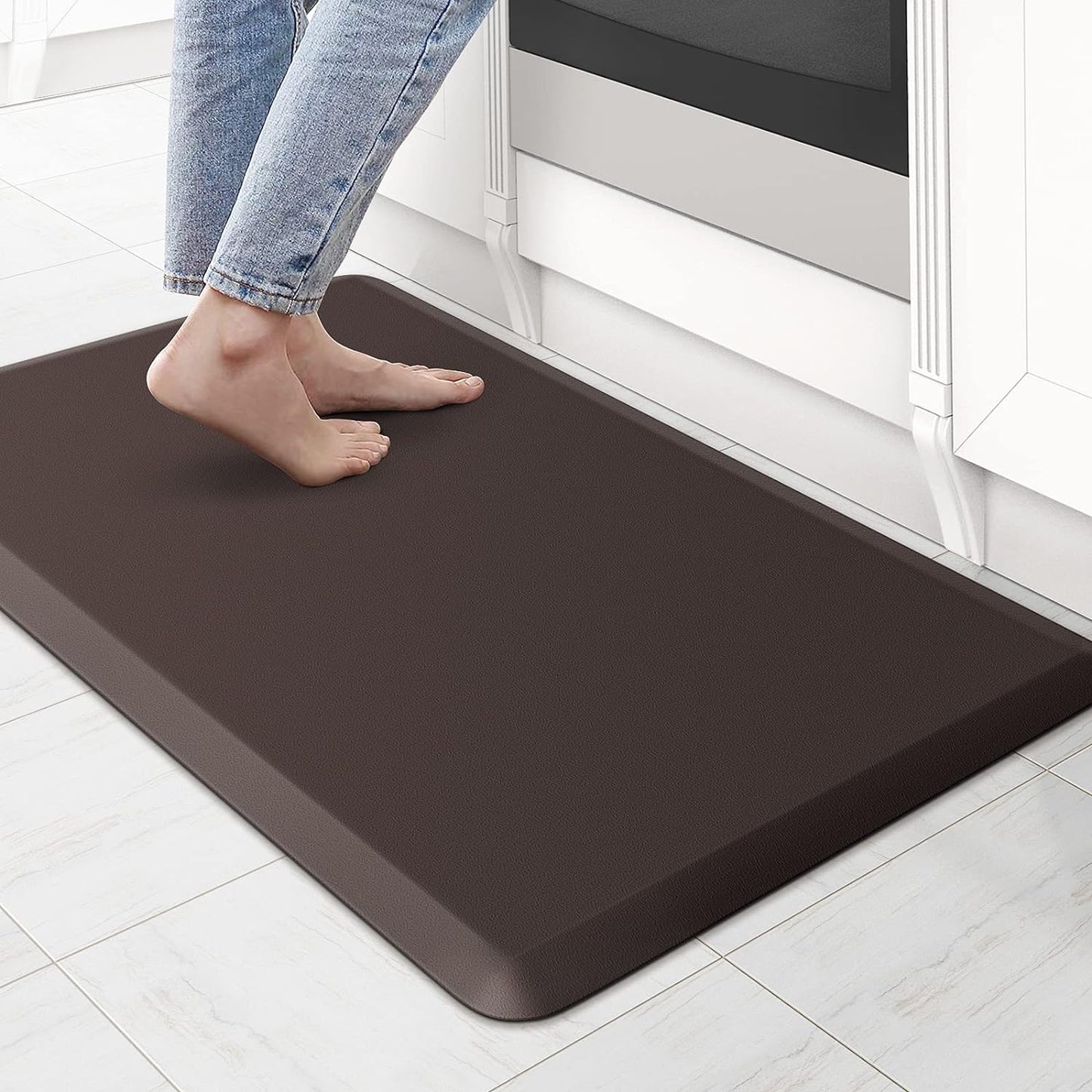 KitchenClouds Kitchen Mat Cushioned Anti Fatigue Rug 17.3"x28" Waterproof, Non Slip, Standing and Comfort Desk/Floor Mats for House Sink Office (Black)