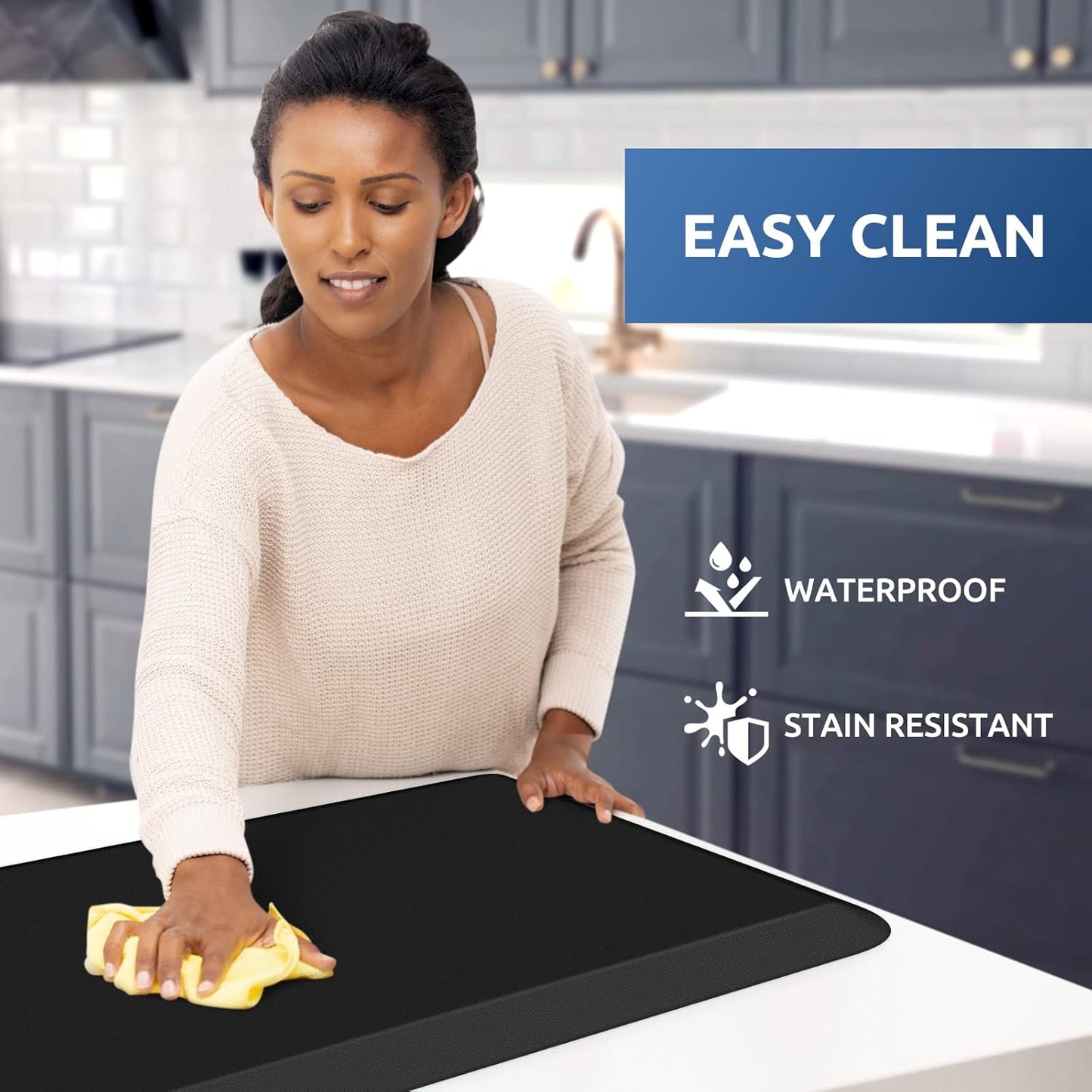KitchenClouds Kitchen Mat Cushioned Anti Fatigue Rug 17.3"x28" Waterproof, Non Slip, Standing and Comfort Desk/Floor Mats for House Sink Office (Black)