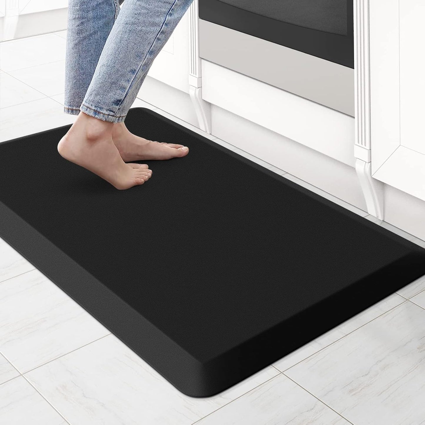 KitchenClouds Kitchen Mat Cushioned Anti Fatigue Rug 17.3"x28" Waterproof, Non Slip, Standing and Comfort Desk/Floor Mats for House Sink Office (Black)