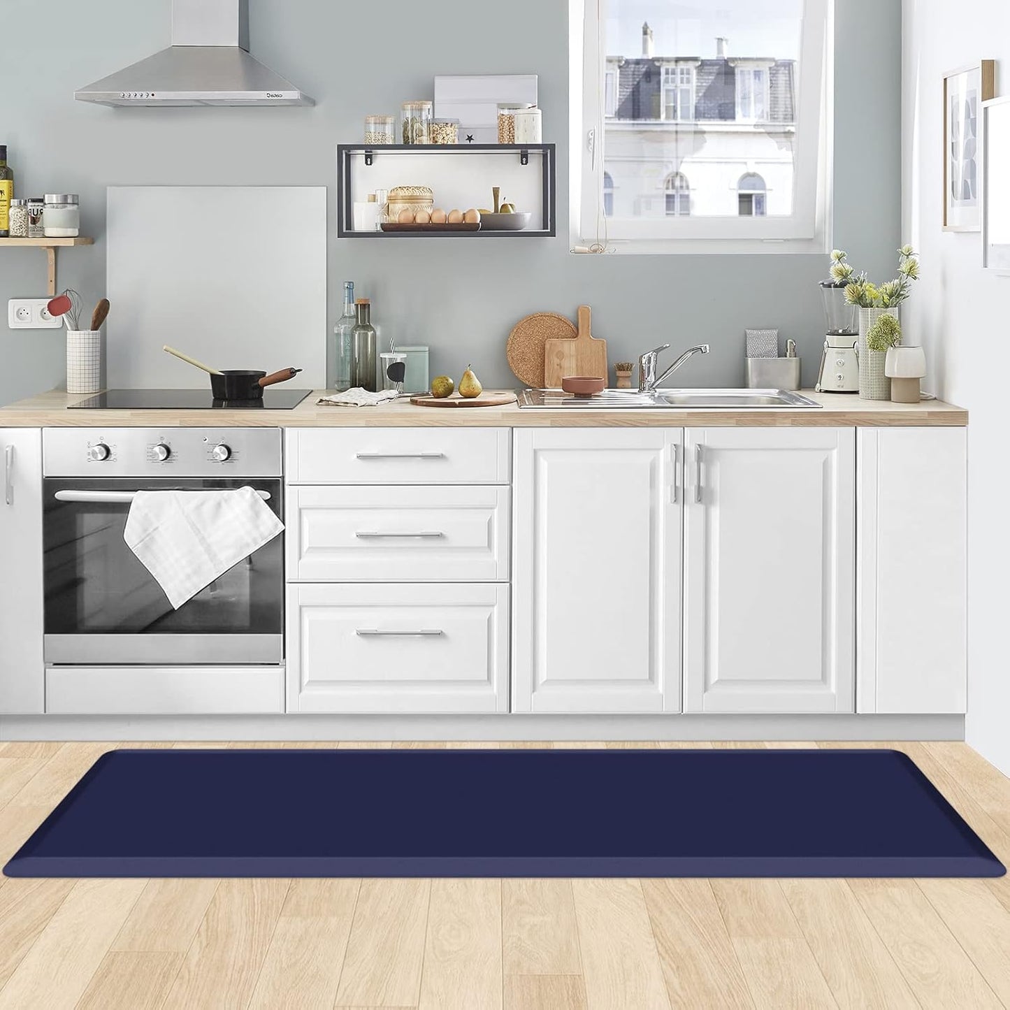 KitchenClouds Kitchen Mat Cushioned Anti Fatigue Rug 17.3"x28" Waterproof, Non Slip, Standing and Comfort Desk/Floor Mats for House Sink Office (Black)