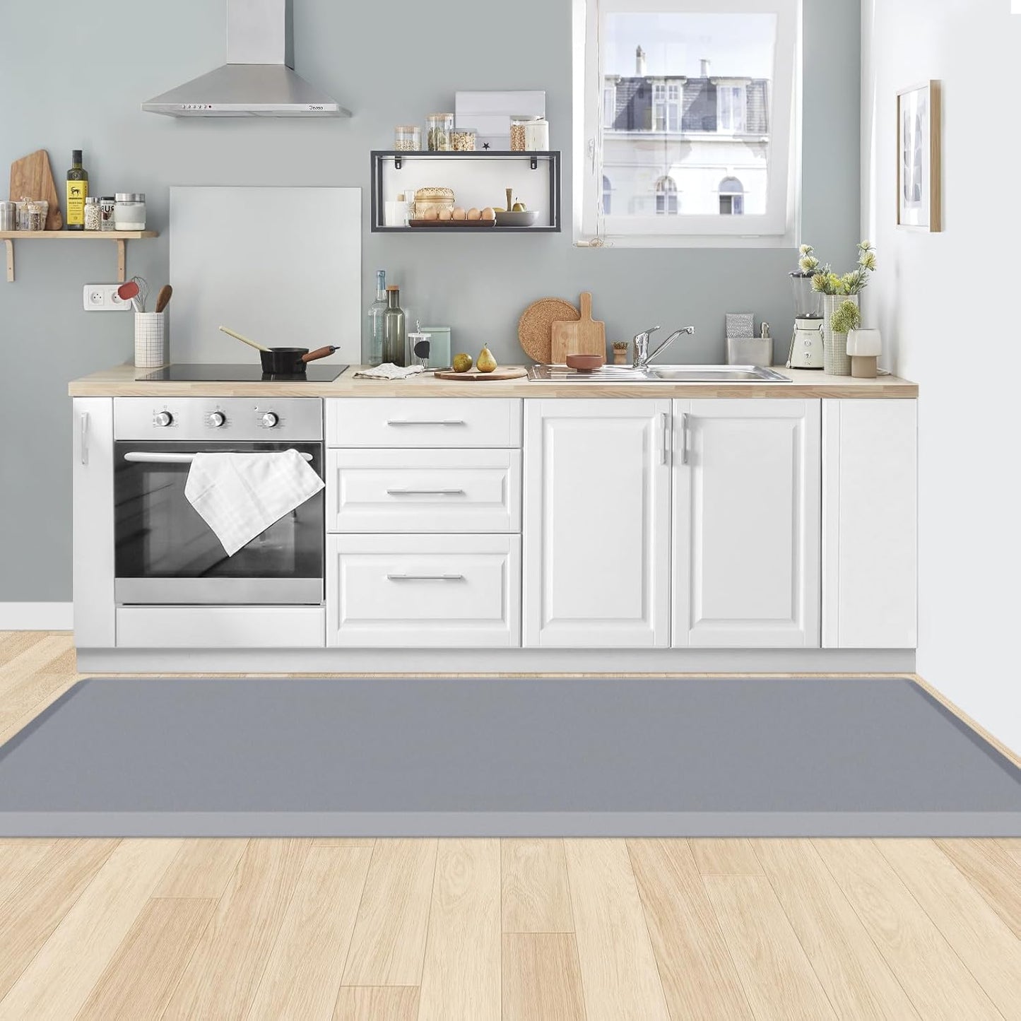 KitchenClouds Kitchen Mat Cushioned Anti Fatigue Rug 17.3"x28" Waterproof, Non Slip, Standing and Comfort Desk/Floor Mats for House Sink Office (Black)