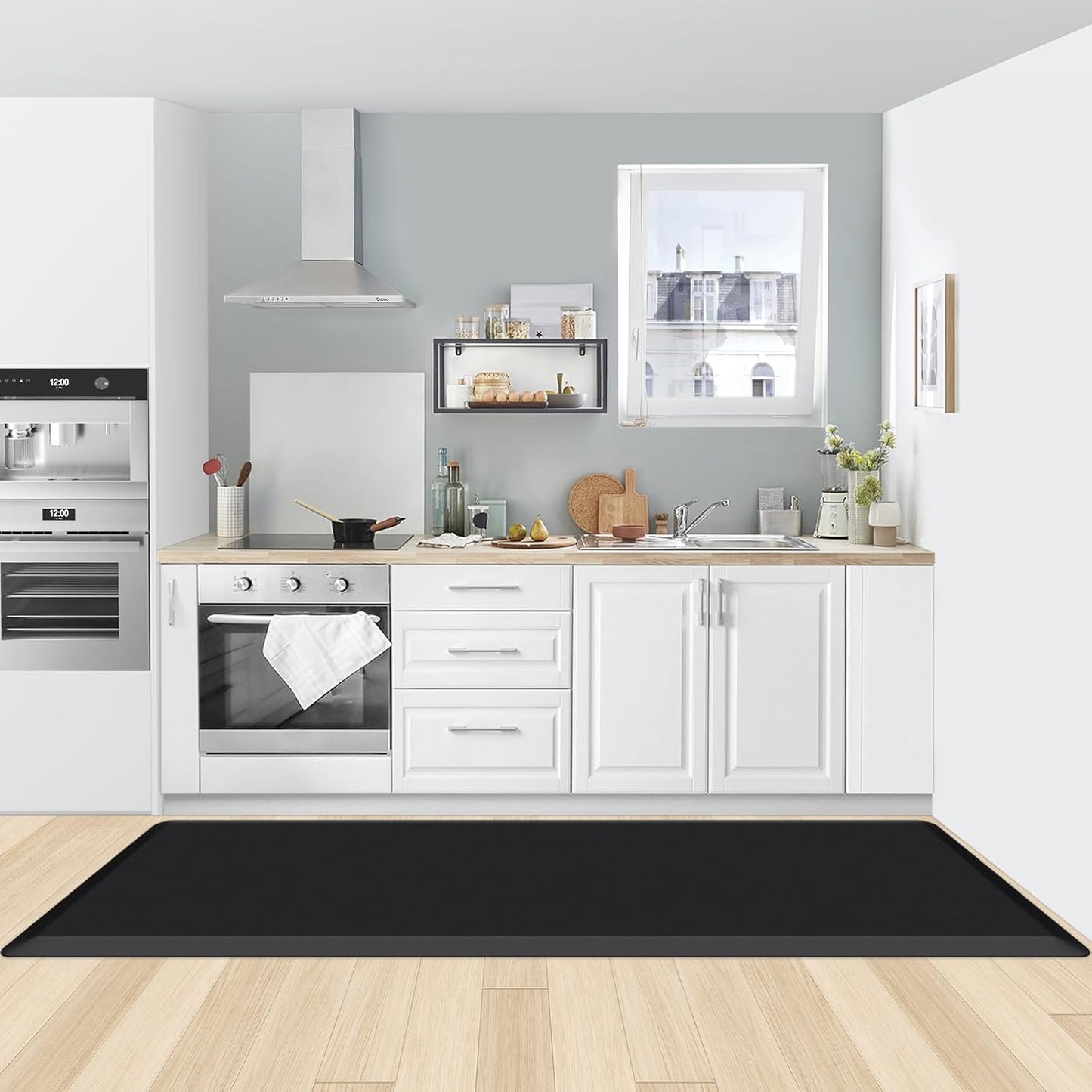 KitchenClouds Kitchen Mat Cushioned Anti Fatigue Rug 17.3"x28" Waterproof, Non Slip, Standing and Comfort Desk/Floor Mats for House Sink Office (Black)