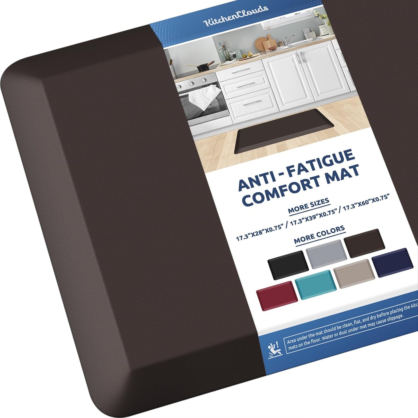KitchenClouds Kitchen Mat Cushioned Anti Fatigue Rug 17.3"x28" Waterproof, Non Slip, Standing and Comfort Desk/Floor Mats for House Sink Office (Black)