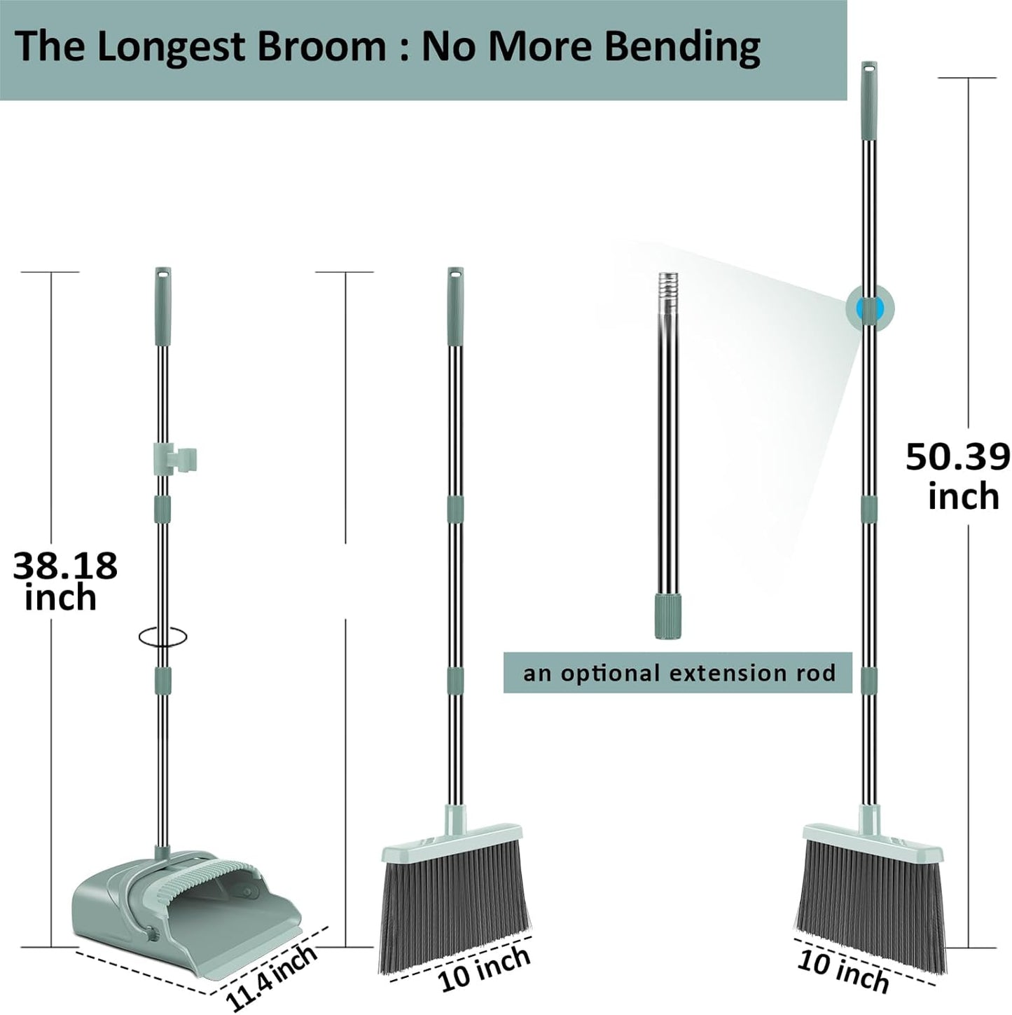 kelamayi Upgrade Broom and Dustpan Set, Self-Cleaning with Dustpan Teeth, Indoor&Outdoor Sweeping, Ideal for Dog Cat Pets Home Use, Stand Up Broom and Dustpan (Gray&Orange)