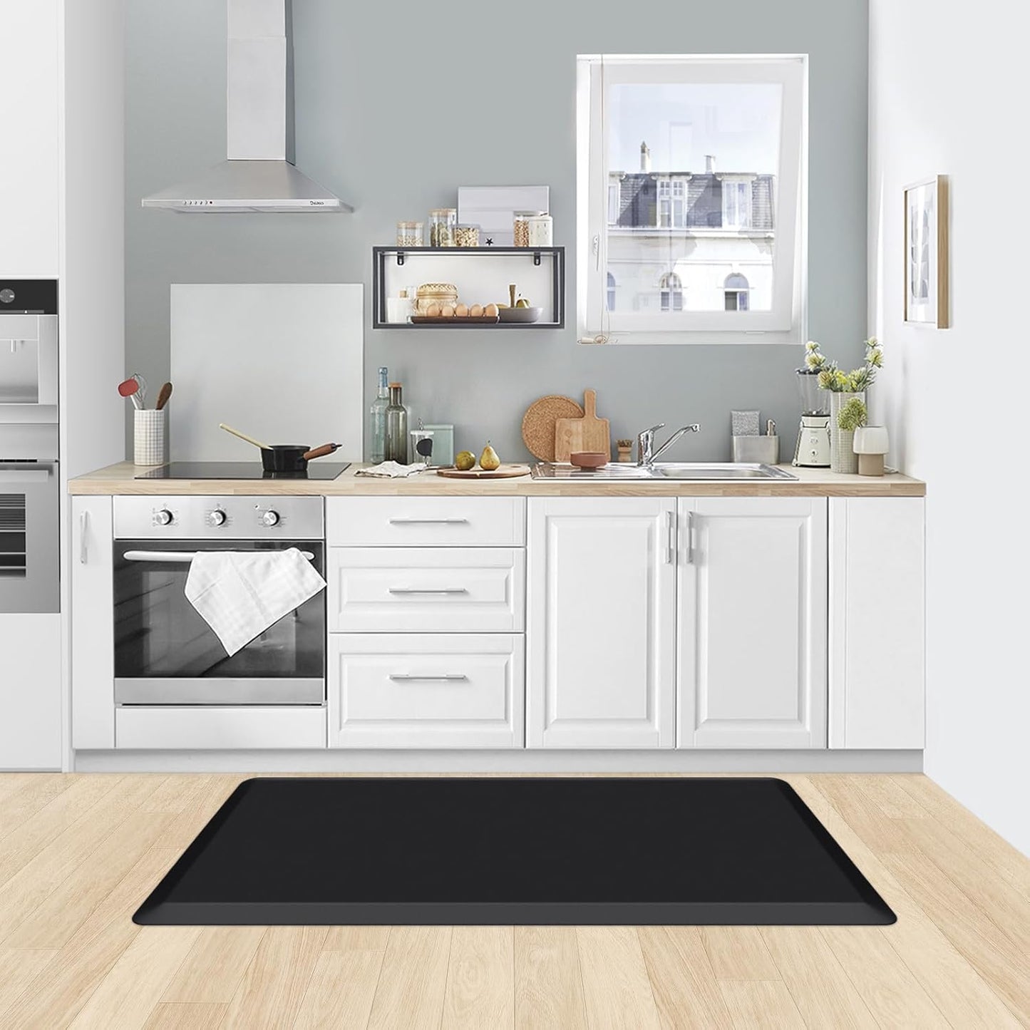 KitchenClouds Kitchen Mat Cushioned Anti Fatigue Rug 17.3"x28" Waterproof, Non Slip, Standing and Comfort Desk/Floor Mats for House Sink Office (Black)