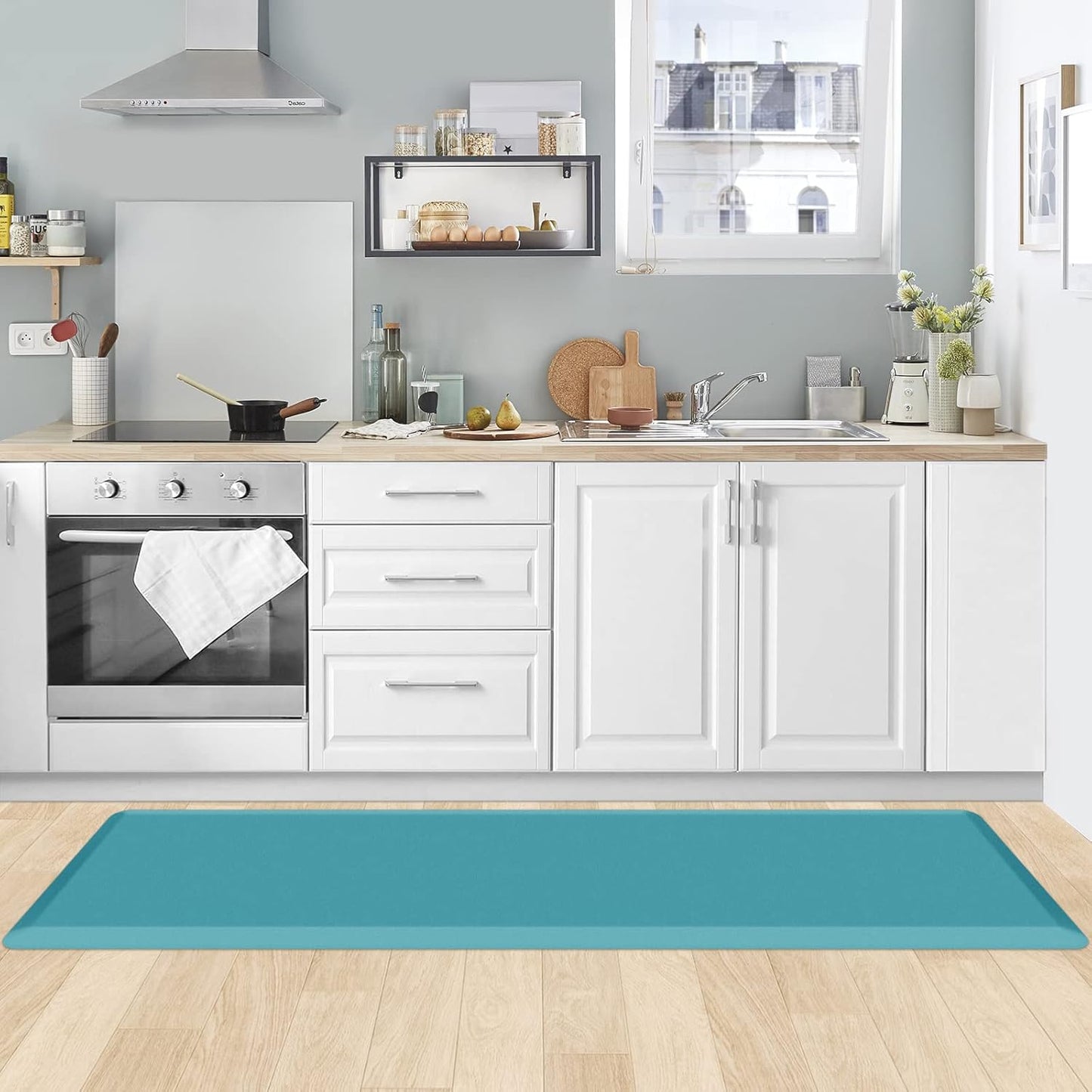 KitchenClouds Kitchen Mat Cushioned Anti Fatigue Rug 17.3"x28" Waterproof, Non Slip, Standing and Comfort Desk/Floor Mats for House Sink Office (Black)