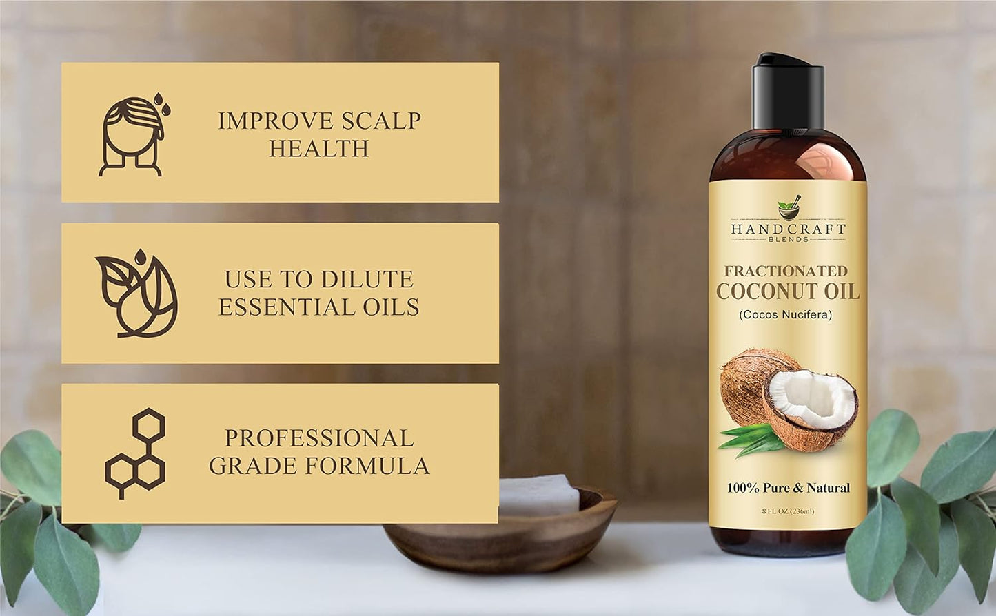 Handcraft Blends Fractionated Coconut Oil - 16 Fl Oz - 100% Pure and Natural - Premium Grade Oil for Skin and Hair - Carrier Oil - Hair and Body Oil - Massage Oil - Hair Tonic