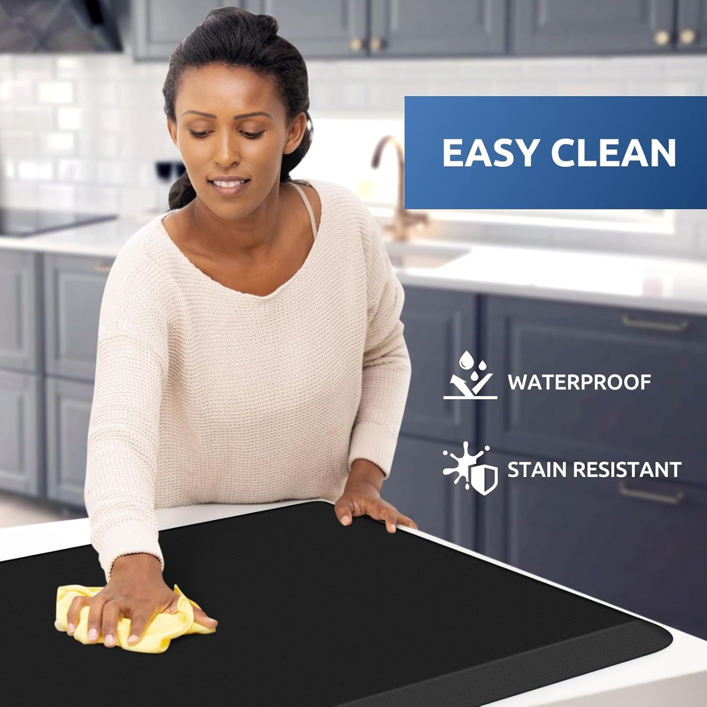 KitchenClouds Kitchen Mat Cushioned Anti Fatigue Rug 17.3"x28" Waterproof, Non Slip, Standing and Comfort Desk/Floor Mats for House Sink Office (Black)