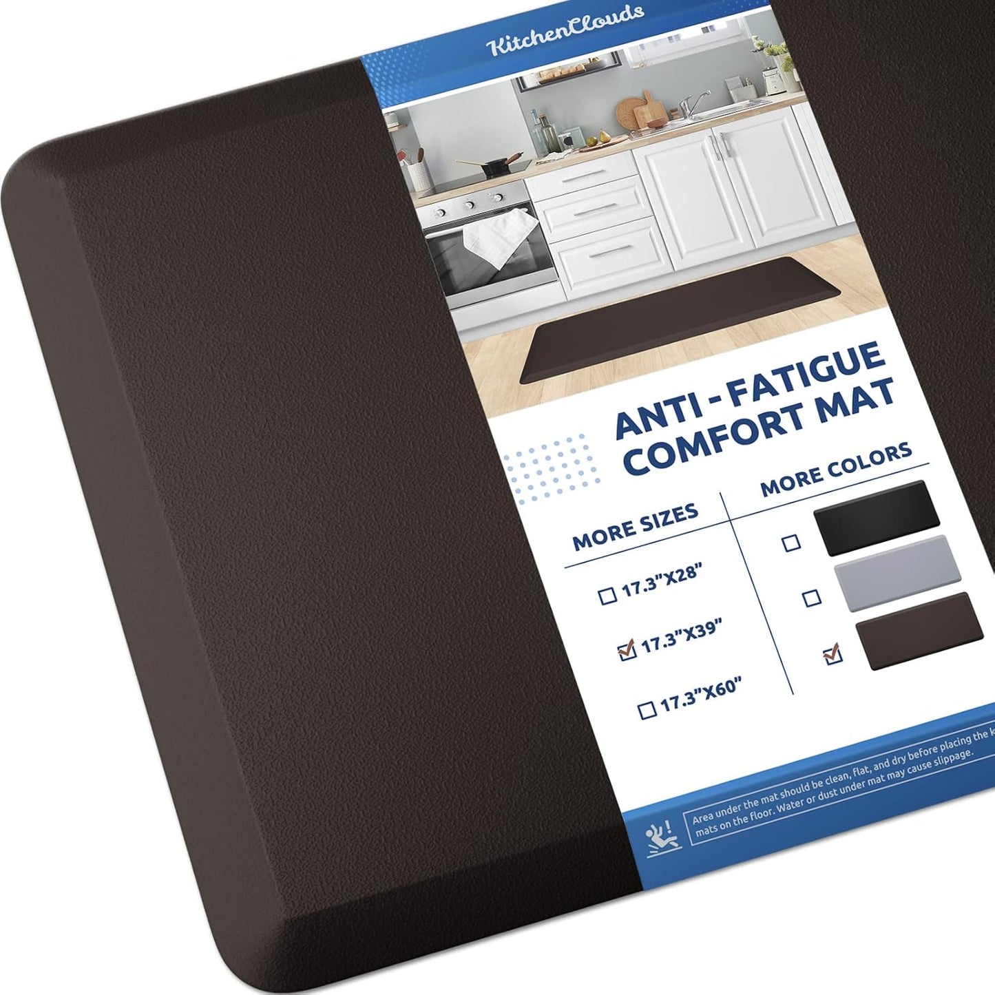 KitchenClouds Kitchen Mat Cushioned Anti Fatigue Rug 17.3"x28" Waterproof, Non Slip, Standing and Comfort Desk/Floor Mats for House Sink Office (Black)