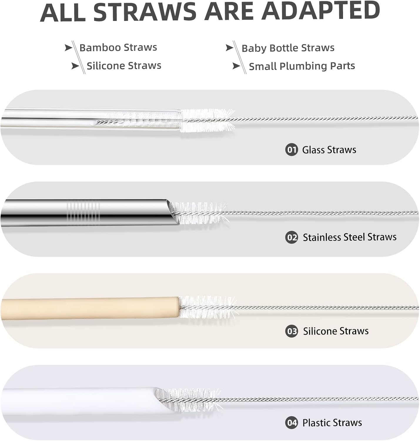 Hiware Straw Cleaner Brush Set, 8-Piece Long Cleaning Brush for Straws on Tumbler, Water Bottle, Sippy Cup, and Pipes, Tubes or Hummingbird Feeders