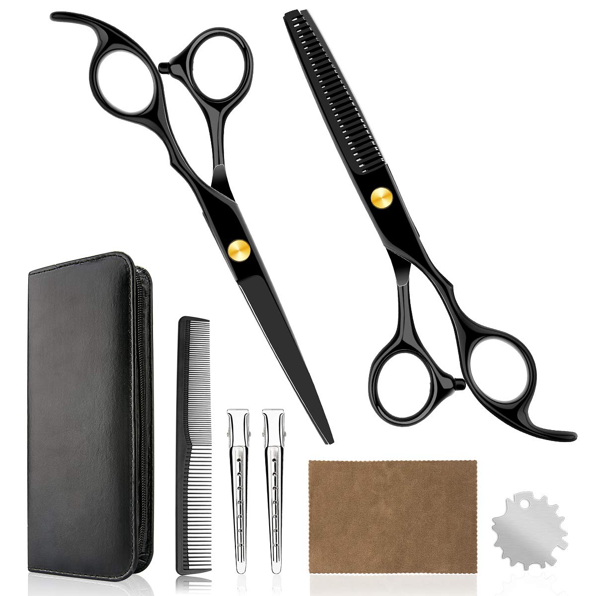 Hair Cutting Scissors Professional Home Haircutting Barber/Salon Thinning Shears Kit with Comb and Case for Men/Women (Silver)