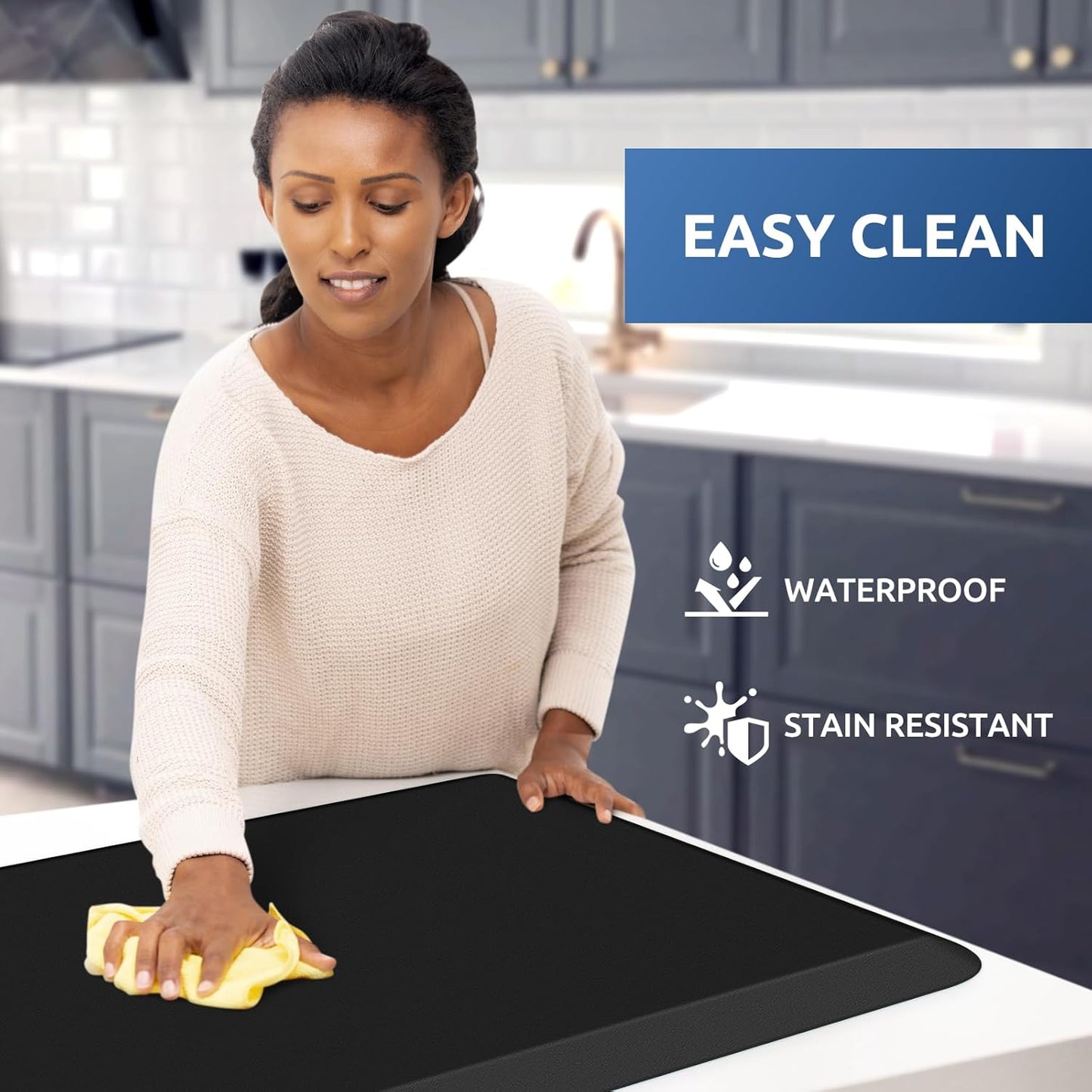 KitchenClouds Kitchen Mat Cushioned Anti Fatigue Rug 17.3"x28" Waterproof, Non Slip, Standing and Comfort Desk/Floor Mats for House Sink Office (Black)