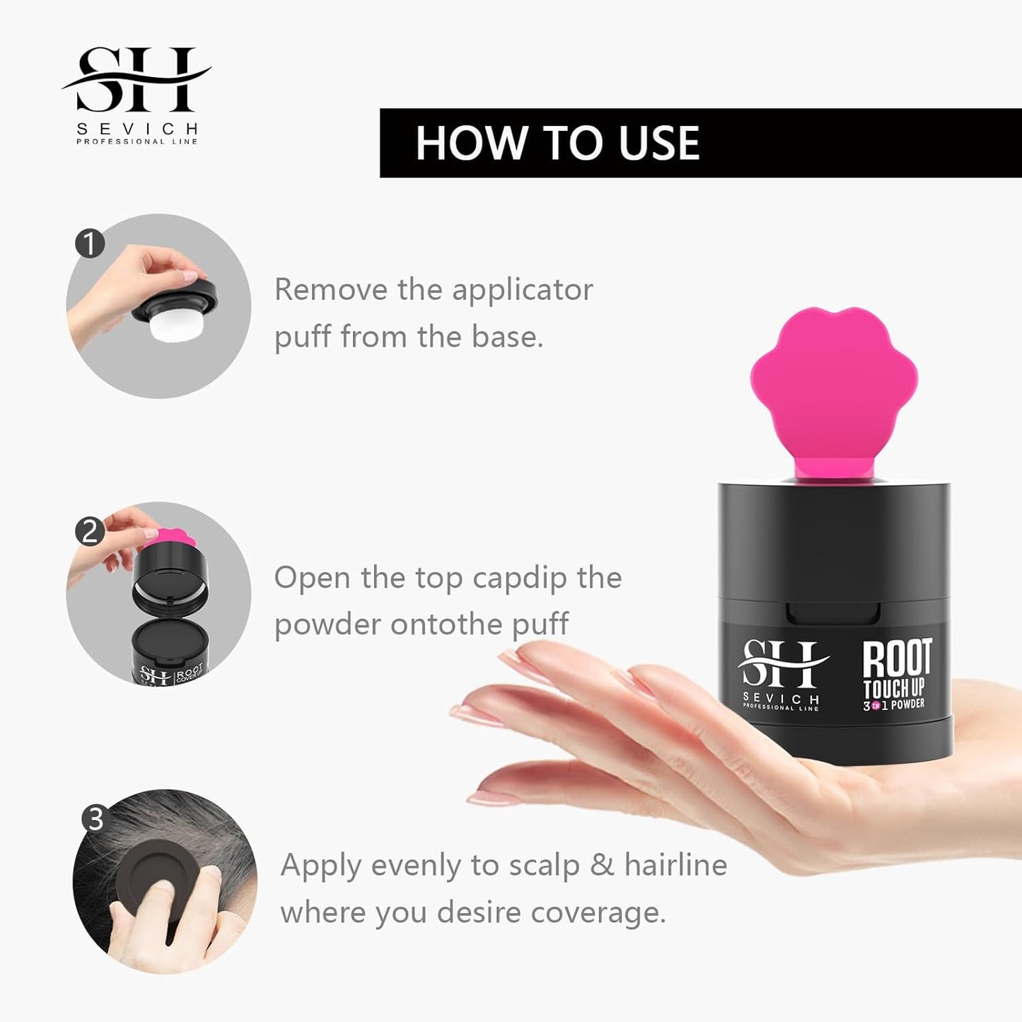 Sevich Hairline Powder,Instantly Conceals Hair Loss, Root Touch up Powder, Hair Shadow Toppers for Women & Men, Touch Up for Thinning Gray Hair, Windproof & Sweatproof, Dark Brown