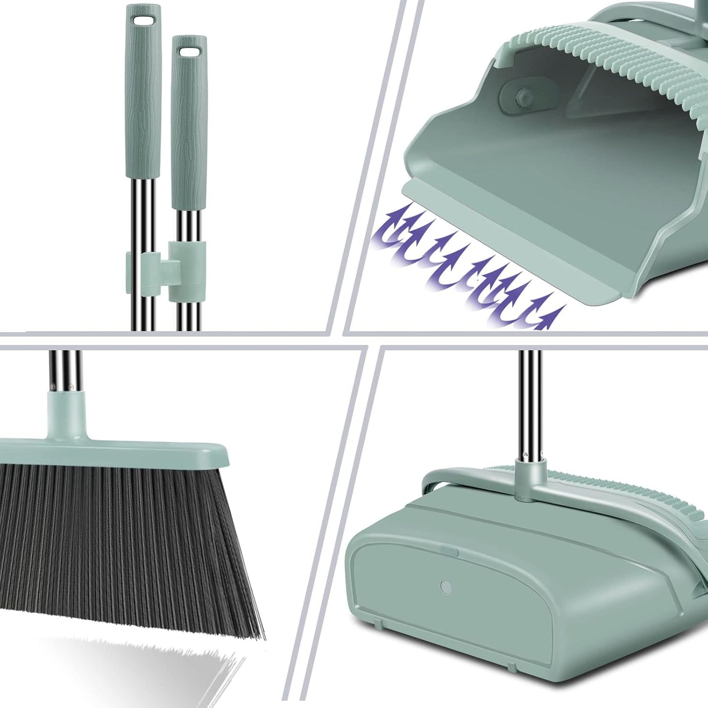 kelamayi Upgrade Broom and Dustpan Set, Self-Cleaning with Dustpan Teeth, Indoor&Outdoor Sweeping, Ideal for Dog Cat Pets Home Use, Stand Up Broom and Dustpan (Gray&Orange)