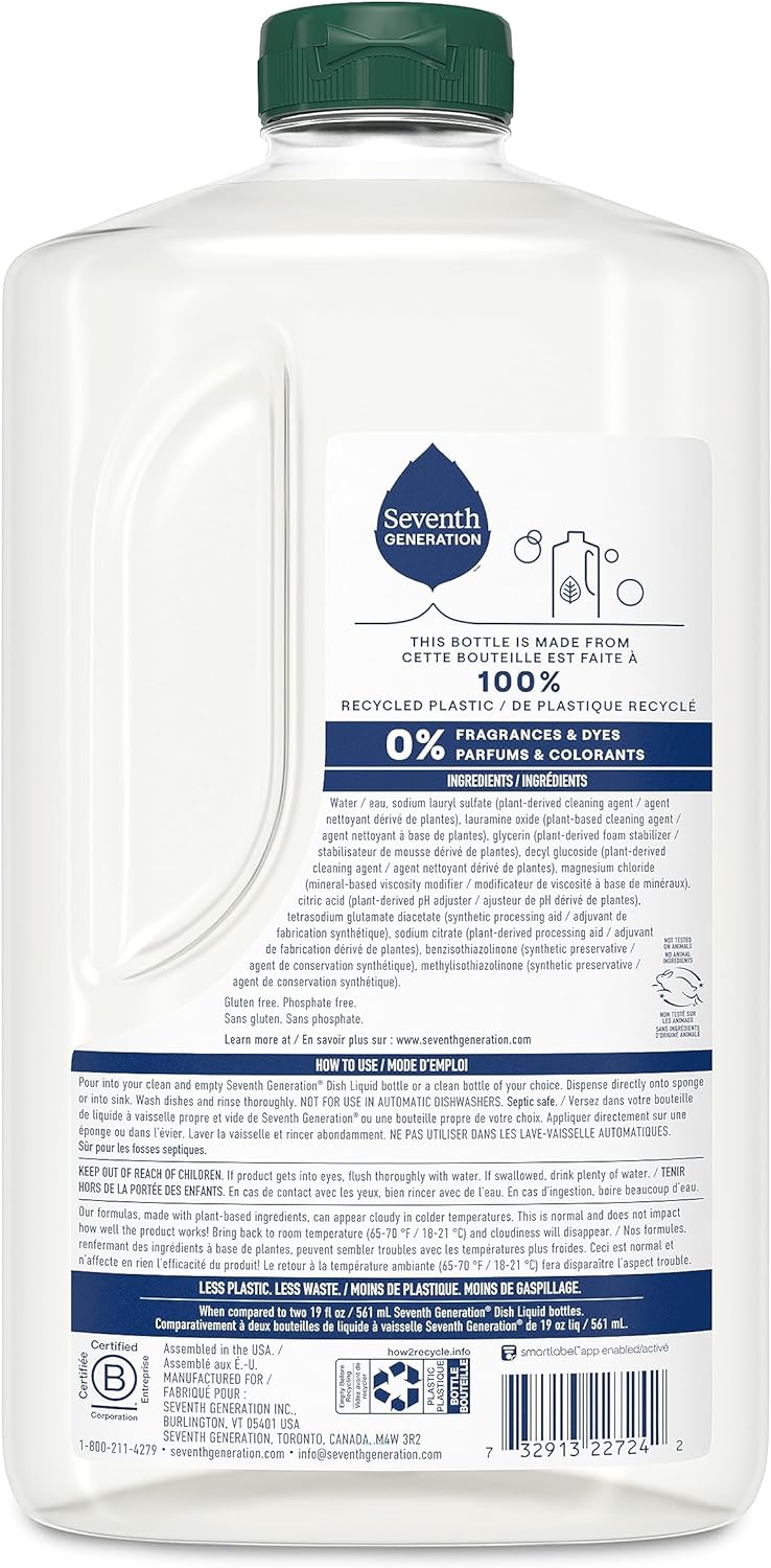Seventh Generation Dish Soap Liquid, Fragrance Free, 19 oz, Pack of 6