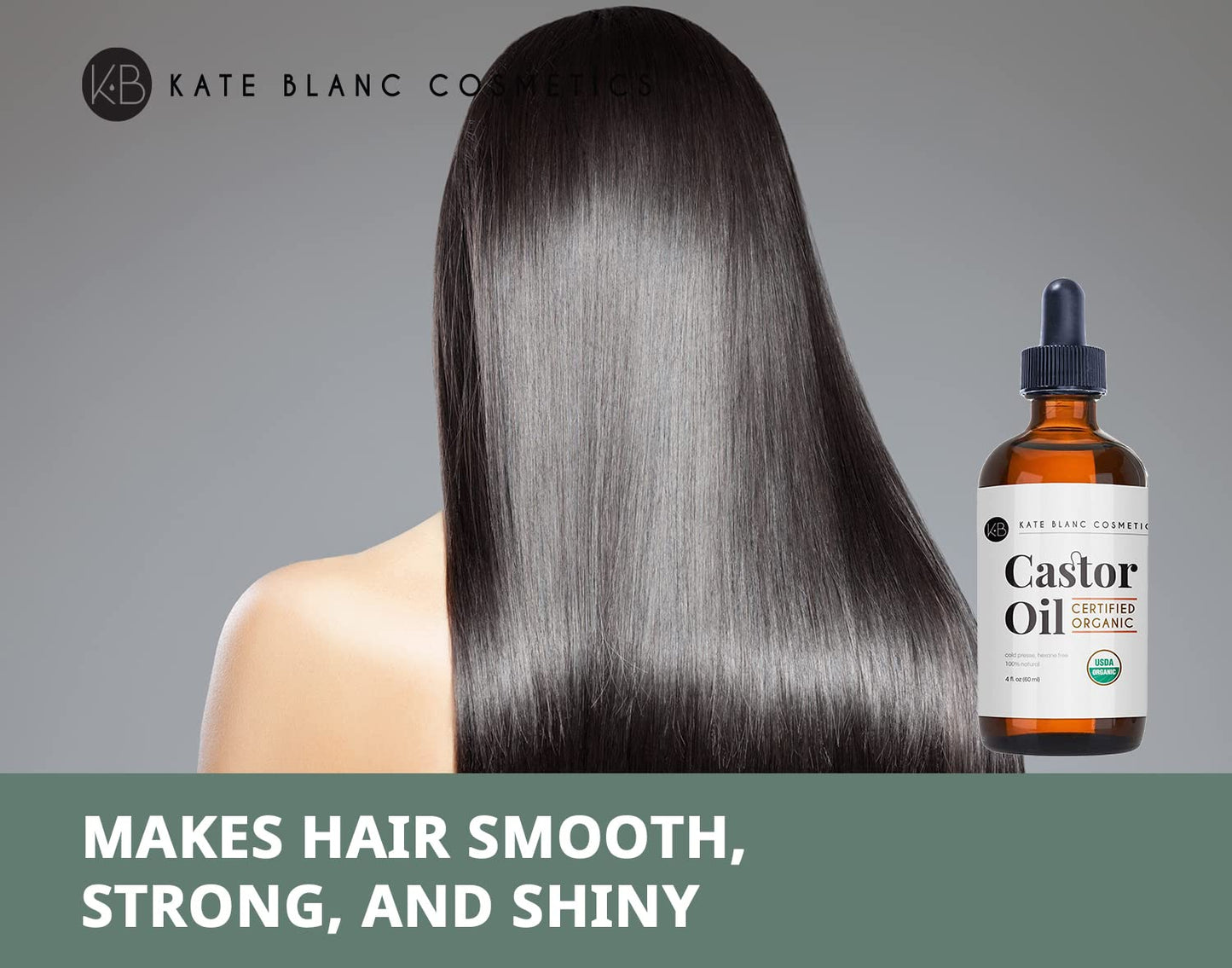 Kate Blanc Cosmetics Castor Oil Organic (2oz), 100% Pure, Cold Pressed, Hexane Free. Stimulate Growth for Hair, Eyelashes, Eyebrows. Hair Treatment Starter Kit & Skin Moisturizer