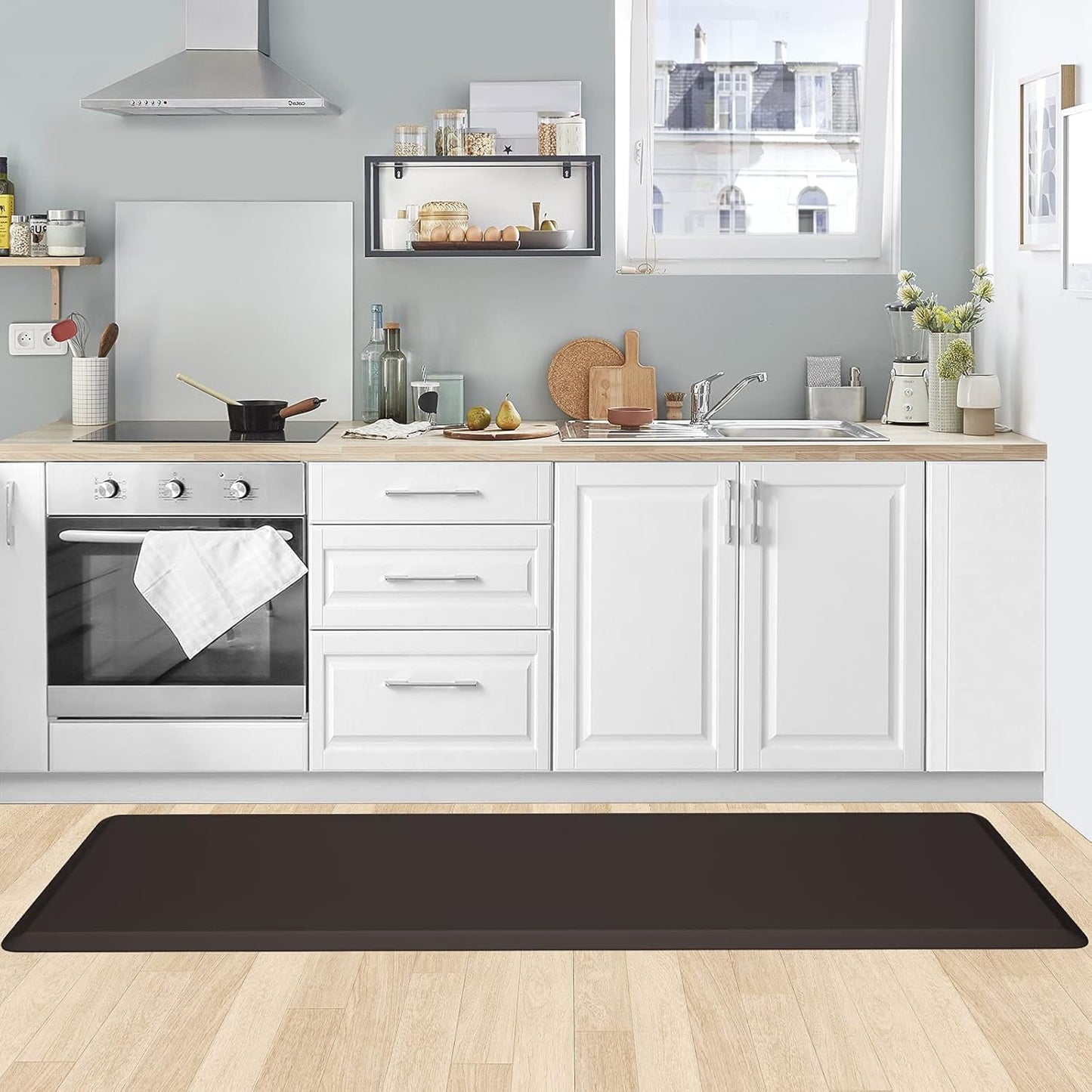 KitchenClouds Kitchen Mat Cushioned Anti Fatigue Rug 17.3"x28" Waterproof, Non Slip, Standing and Comfort Desk/Floor Mats for House Sink Office (Black)