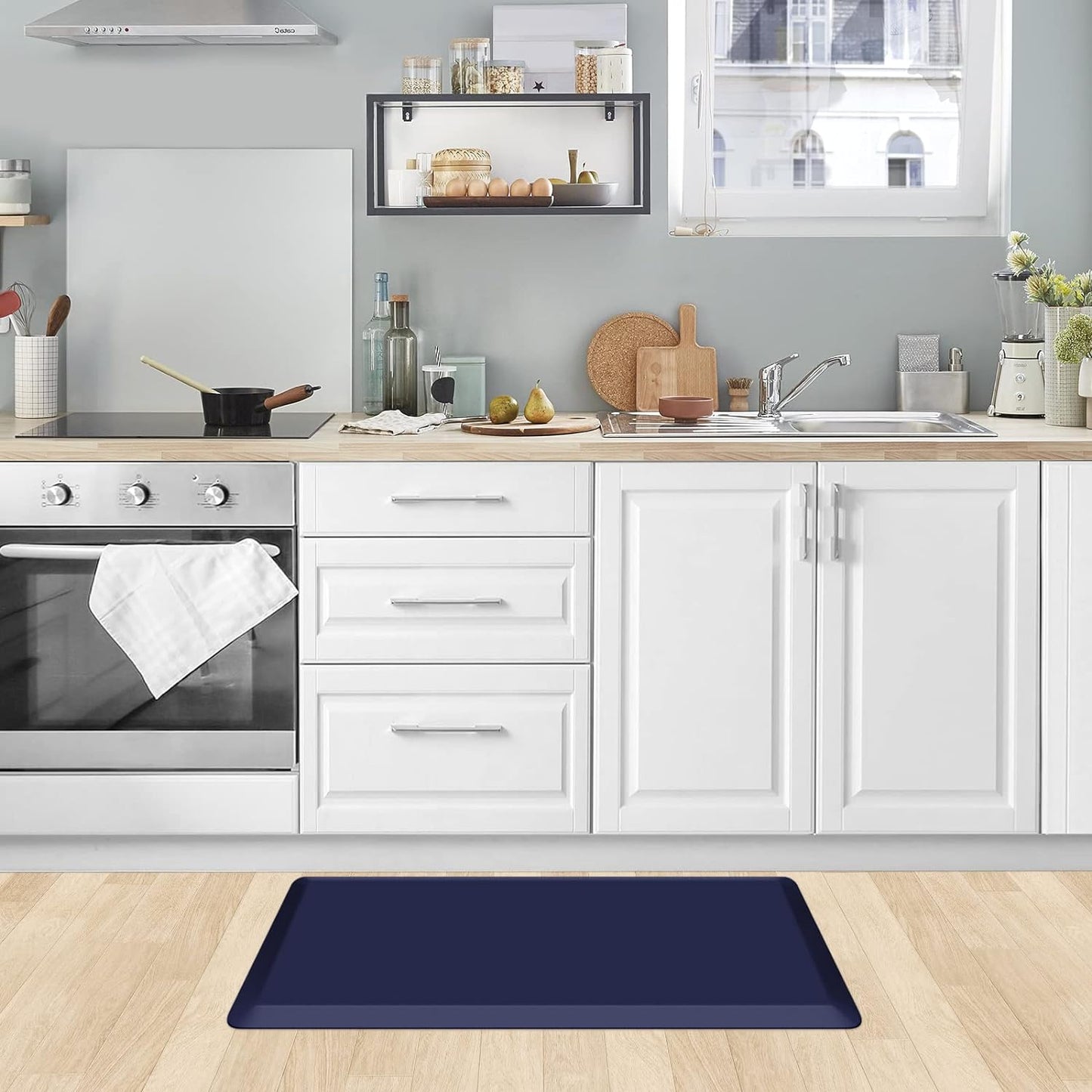 KitchenClouds Kitchen Mat Cushioned Anti Fatigue Rug 17.3"x28" Waterproof, Non Slip, Standing and Comfort Desk/Floor Mats for House Sink Office (Black)