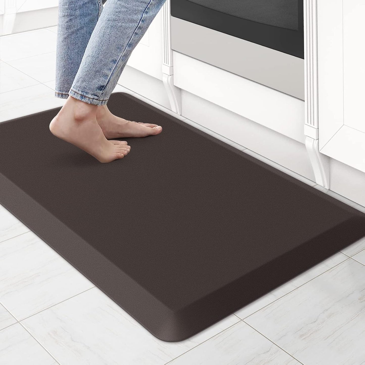 KitchenClouds Kitchen Mat Cushioned Anti Fatigue Rug 17.3"x28" Waterproof, Non Slip, Standing and Comfort Desk/Floor Mats for House Sink Office (Black)