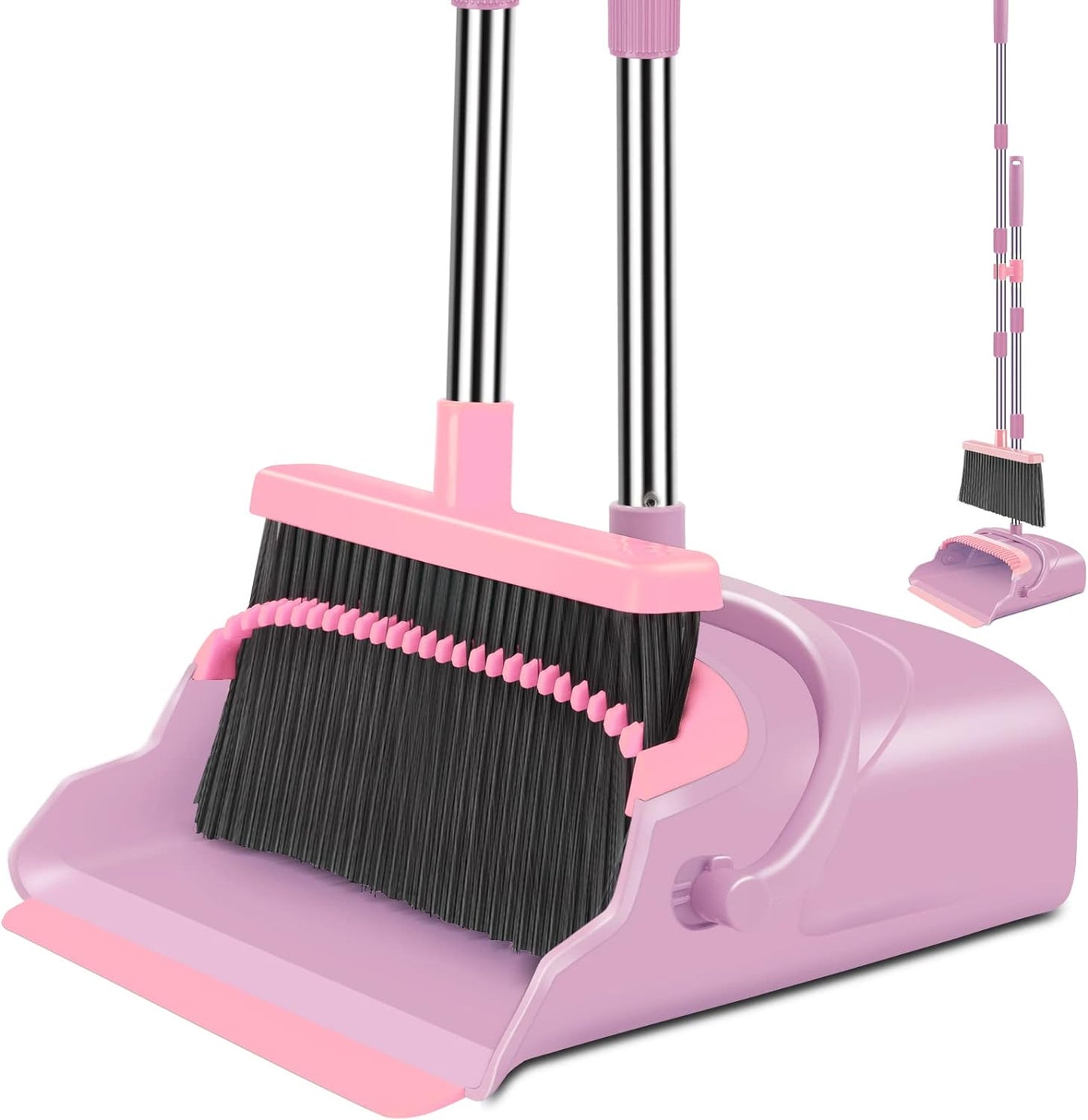 kelamayi Upgrade Broom and Dustpan Set, Self-Cleaning with Dustpan Teeth, Indoor&Outdoor Sweeping, Ideal for Dog Cat Pets Home Use, Stand Up Broom and Dustpan (Gray&Orange)