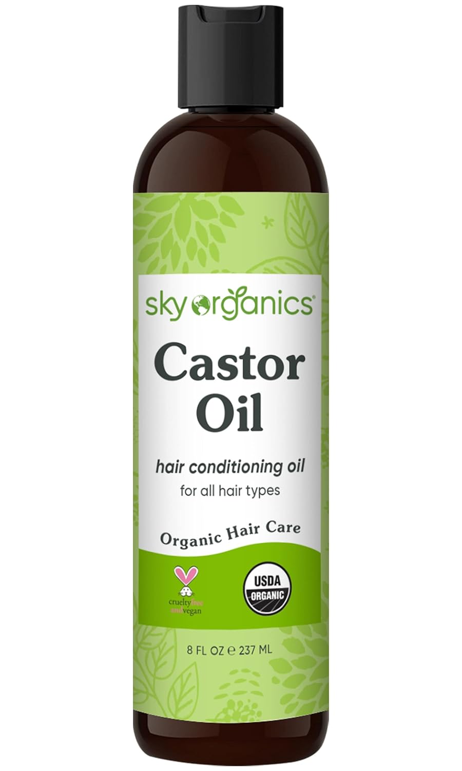 Sky Organics Organic Castor Oil, 100% Pure, Hexane Free, Cold-Pressed to Support Stronger, Fuller-Looking Hair, Eyelashes & Eyebrows,Good for Castor Packs, Navel Oiling, Carrier Oil Use, 16 fl oz