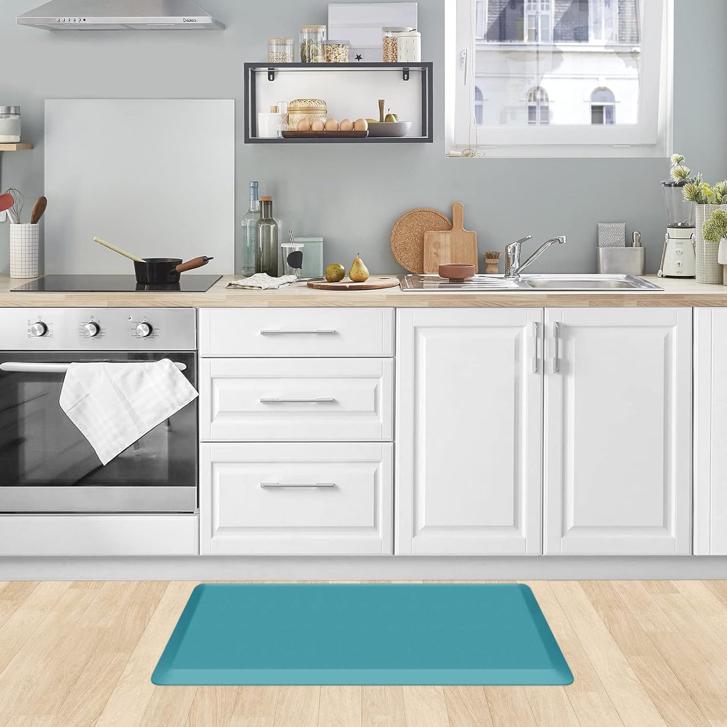 KitchenClouds Kitchen Mat Cushioned Anti Fatigue Rug 17.3"x28" Waterproof, Non Slip, Standing and Comfort Desk/Floor Mats for House Sink Office (Black)