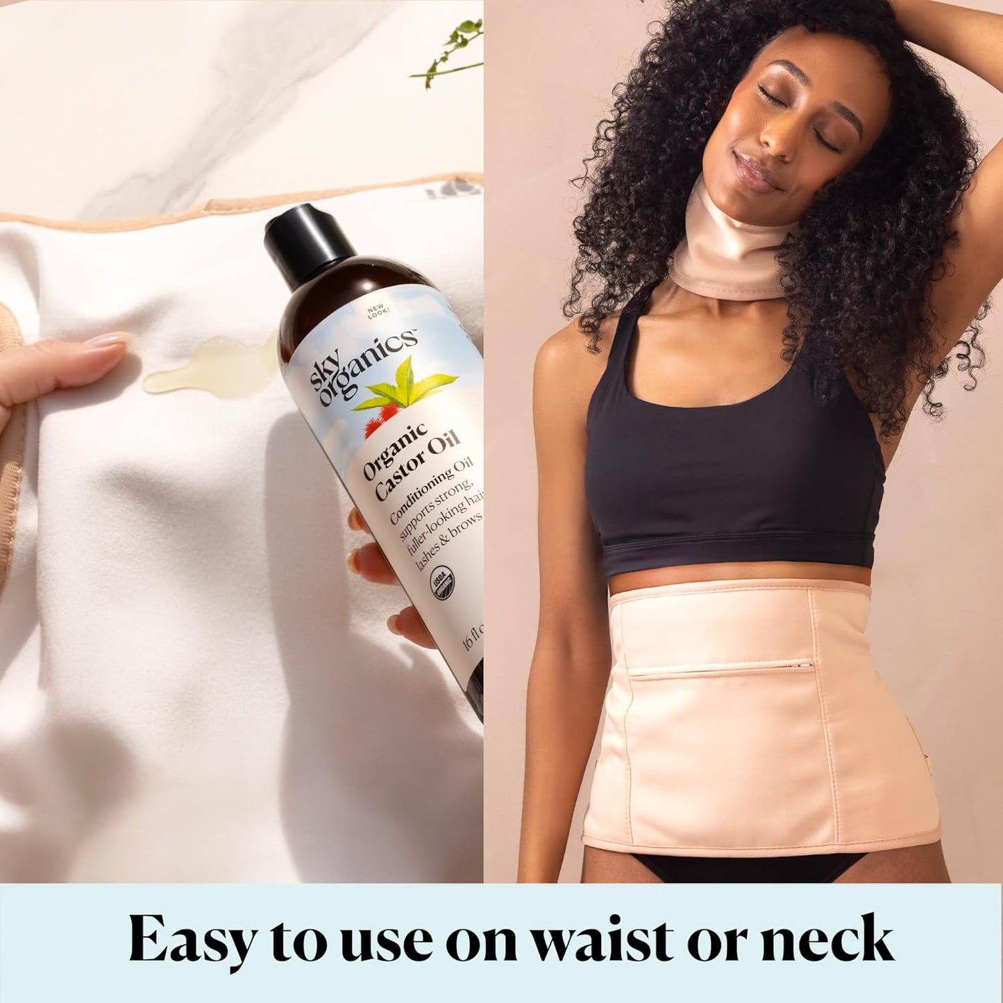 Sky Organics Organic Castor Oil, 100% Pure, Hexane Free, Cold-Pressed to Support Stronger, Fuller-Looking Hair, Eyelashes & Eyebrows,Good for Castor Packs, Navel Oiling, Carrier Oil Use, 16 fl oz