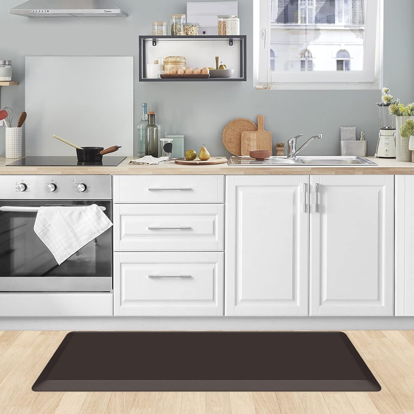 KitchenClouds Kitchen Mat Cushioned Anti Fatigue Rug 17.3"x28" Waterproof, Non Slip, Standing and Comfort Desk/Floor Mats for House Sink Office (Black)