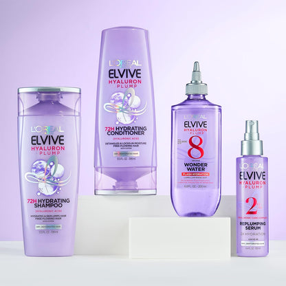 L'Oreal Paris Elvive Hyaluron Plump Shampoo and Conditioner Set for Dehydrated, Dry Hair with Hyaluronic Acid Care Complex, 1 Kit (2 Products)