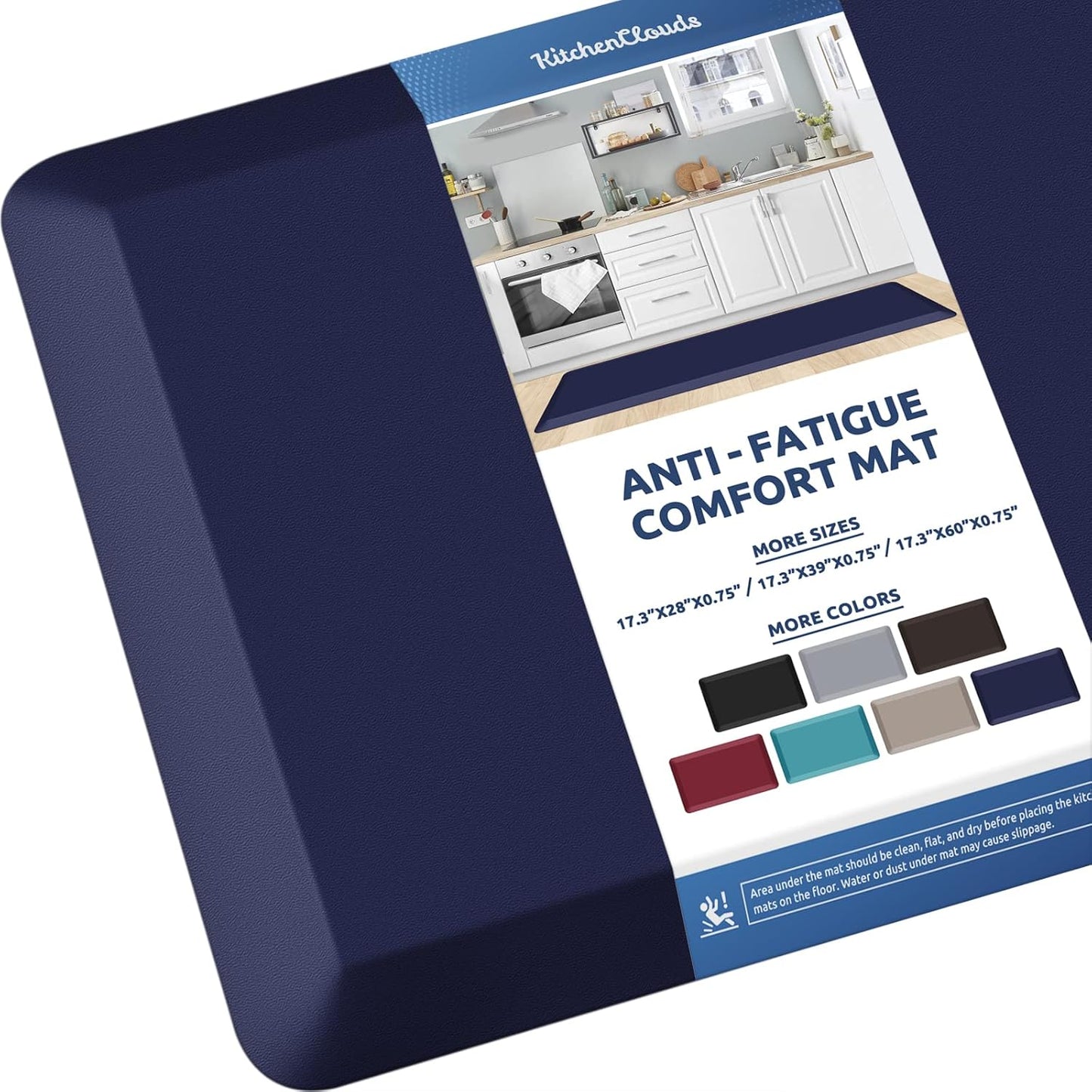KitchenClouds Kitchen Mat Cushioned Anti Fatigue Rug 17.3"x28" Waterproof, Non Slip, Standing and Comfort Desk/Floor Mats for House Sink Office (Black)