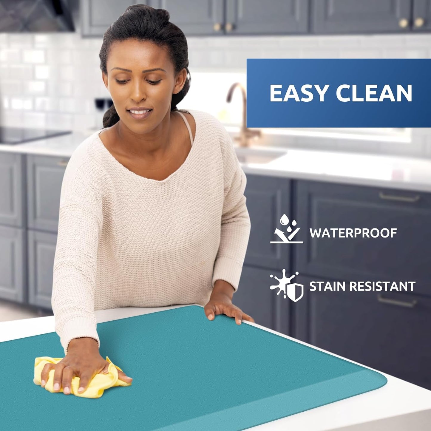 KitchenClouds Kitchen Mat Cushioned Anti Fatigue Rug 17.3"x28" Waterproof, Non Slip, Standing and Comfort Desk/Floor Mats for House Sink Office (Black)