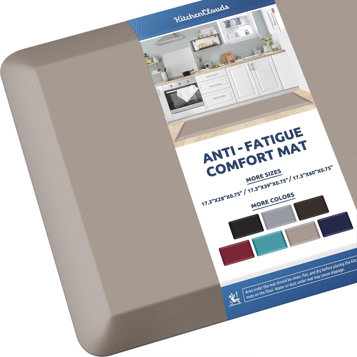 KitchenClouds Kitchen Mat Cushioned Anti Fatigue Rug 17.3"x28" Waterproof, Non Slip, Standing and Comfort Desk/Floor Mats for House Sink Office (Black)