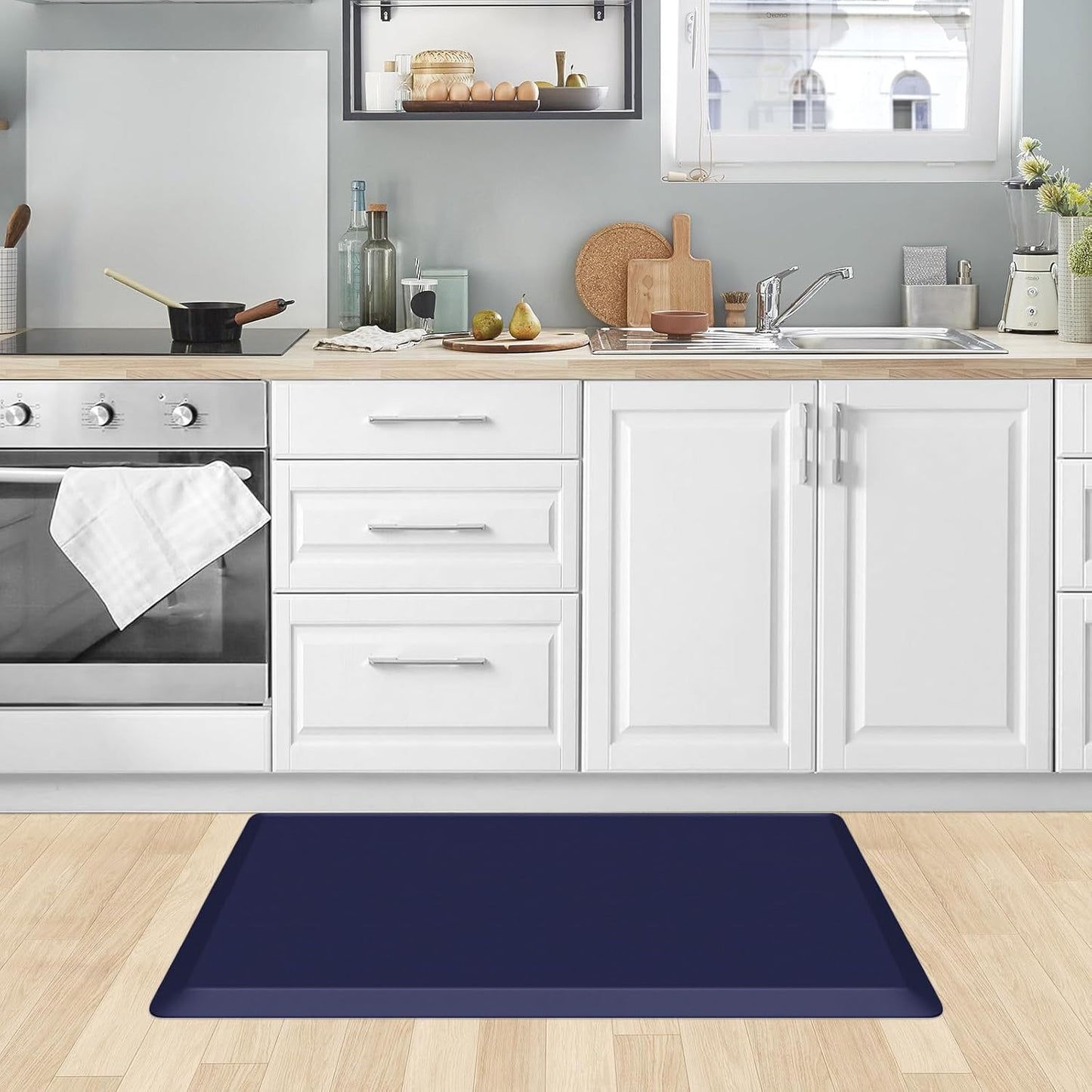 KitchenClouds Kitchen Mat Cushioned Anti Fatigue Rug 17.3"x28" Waterproof, Non Slip, Standing and Comfort Desk/Floor Mats for House Sink Office (Black)