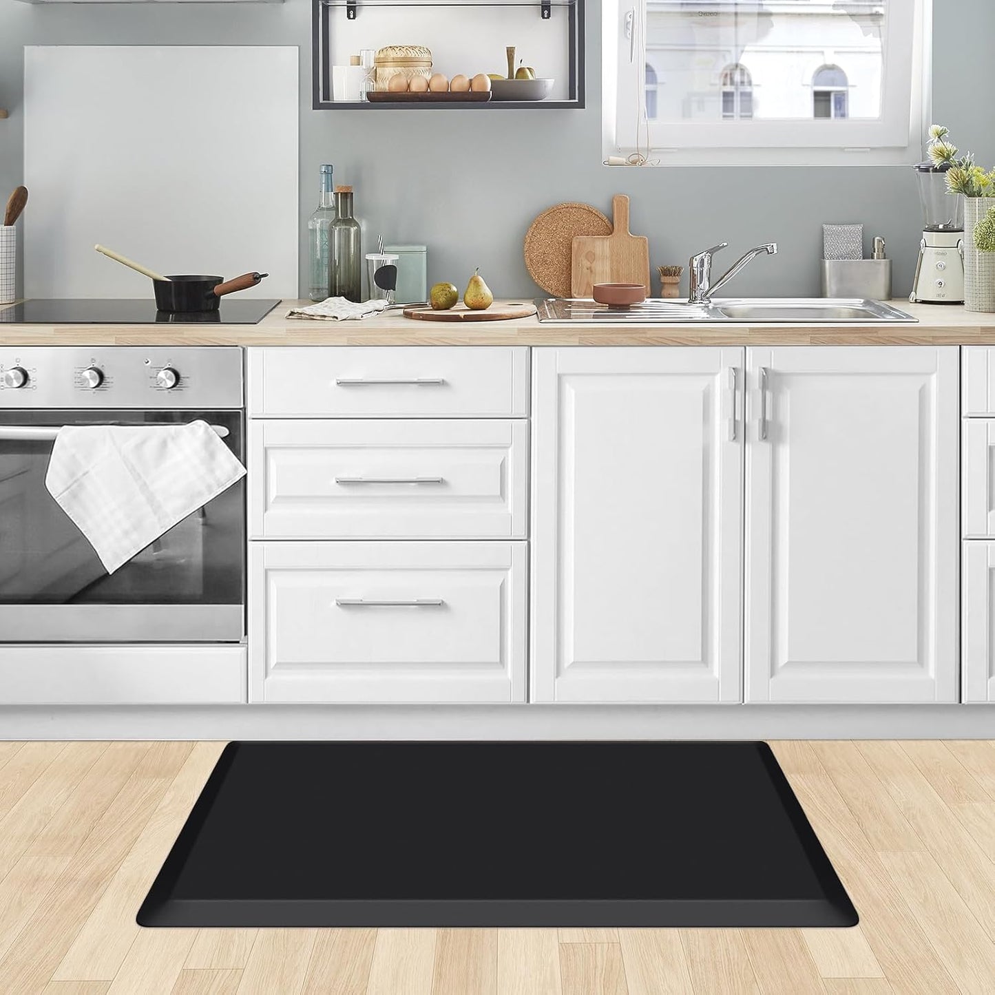 KitchenClouds Kitchen Mat Cushioned Anti Fatigue Rug 17.3"x28" Waterproof, Non Slip, Standing and Comfort Desk/Floor Mats for House Sink Office (Black)