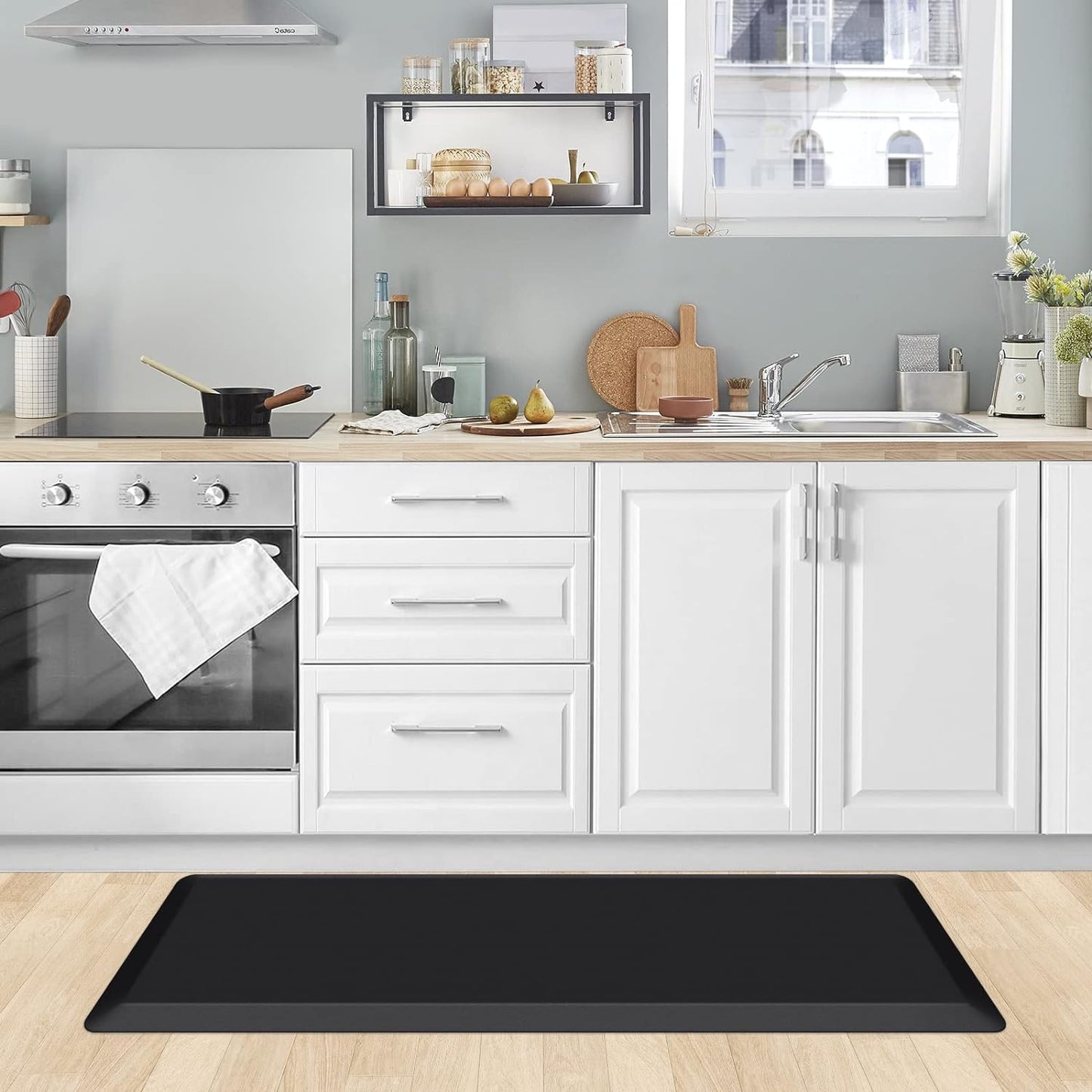 KitchenClouds Kitchen Mat Cushioned Anti Fatigue Rug 17.3"x28" Waterproof, Non Slip, Standing and Comfort Desk/Floor Mats for House Sink Office (Black)